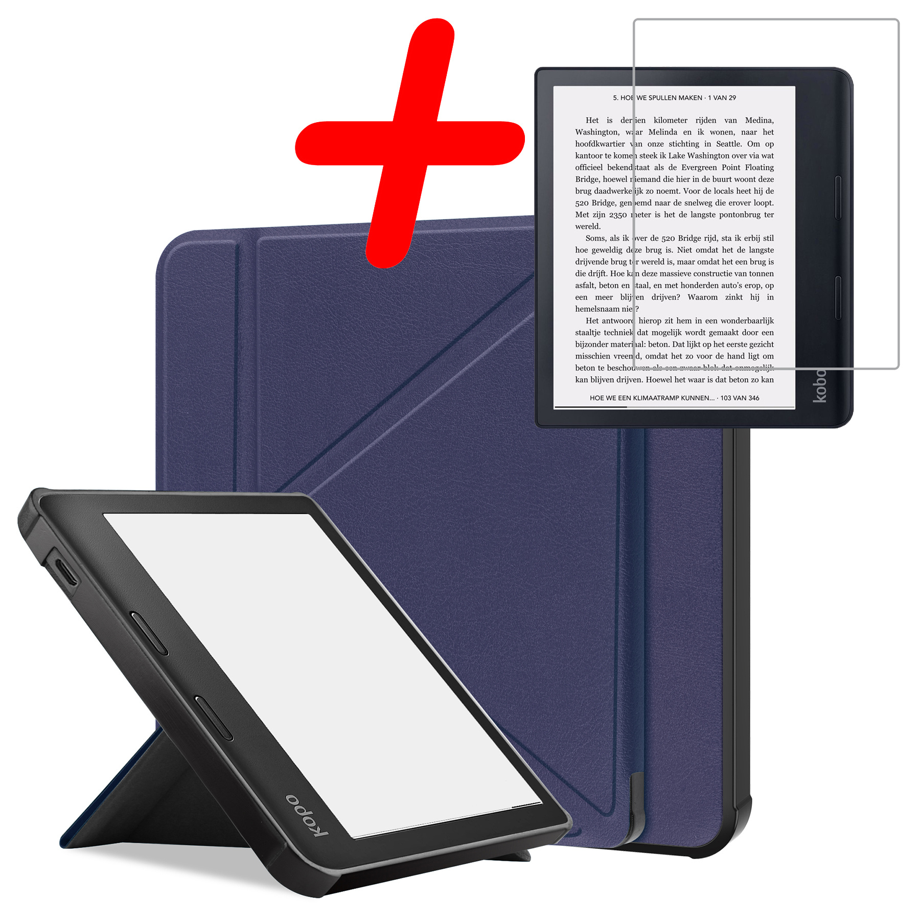BASEY. Hoes Geschikt voor Kobo Sage Hoesje Bookcase Cover Hoes Met Screenprotector - Hoesje Geschikt voor Kobo Sage Hoes Cover Case - Donkerblauw