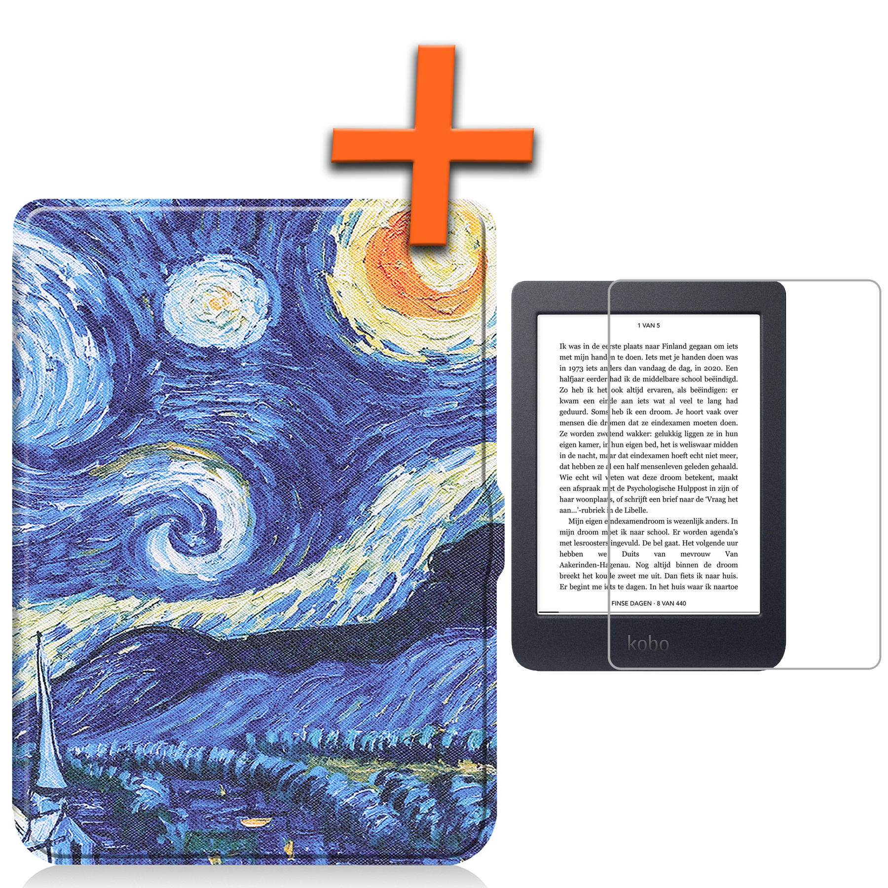 Nomfy Hoesje Geschikt voor Kobo Nia Hoes Book Case - Hoes Geschikt voor Kobo Nia Hoesje Book Cover Met Screenprotector - Sterrenhemel