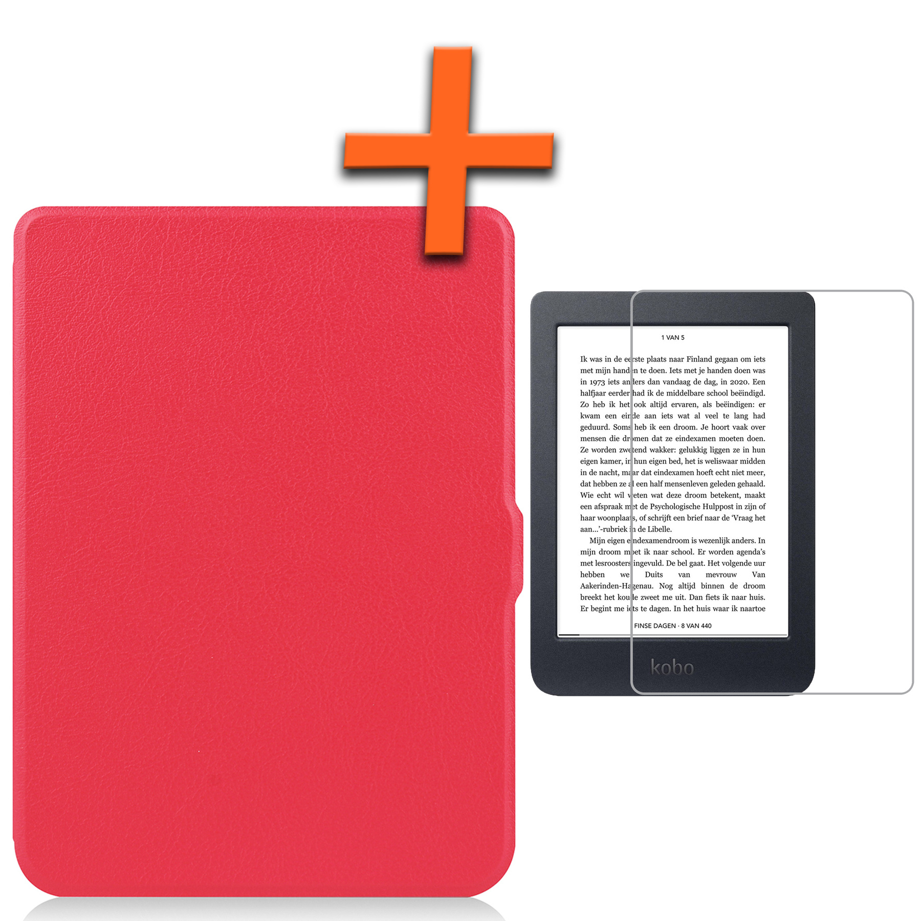 Nomfy Hoesje Geschikt voor Kobo Nia Hoes Book Case - Hoes Geschikt voor Kobo Nia Hoesje Book Cover Met Screenprotector - Rood