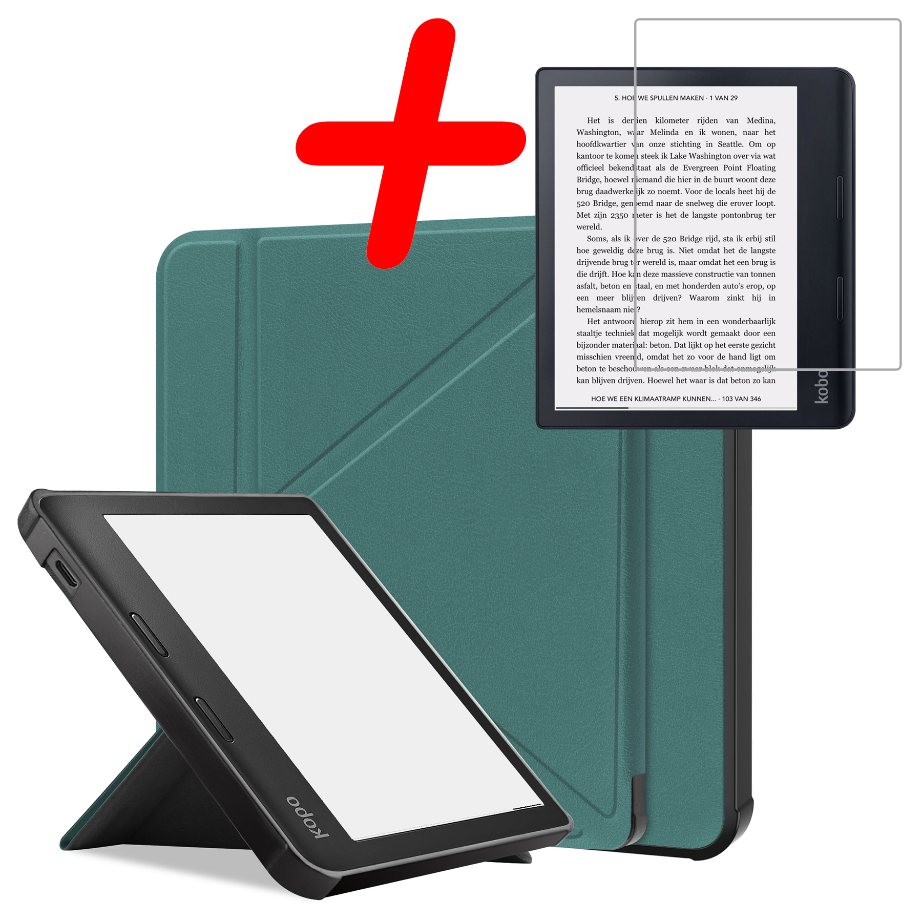 BASEY. Hoes Geschikt voor Kobo Sage Hoesje Bookcase Cover Hoes Met Screenprotector - Hoesje Geschikt voor Kobo Sage Hoes Cover Case - Donkergroen