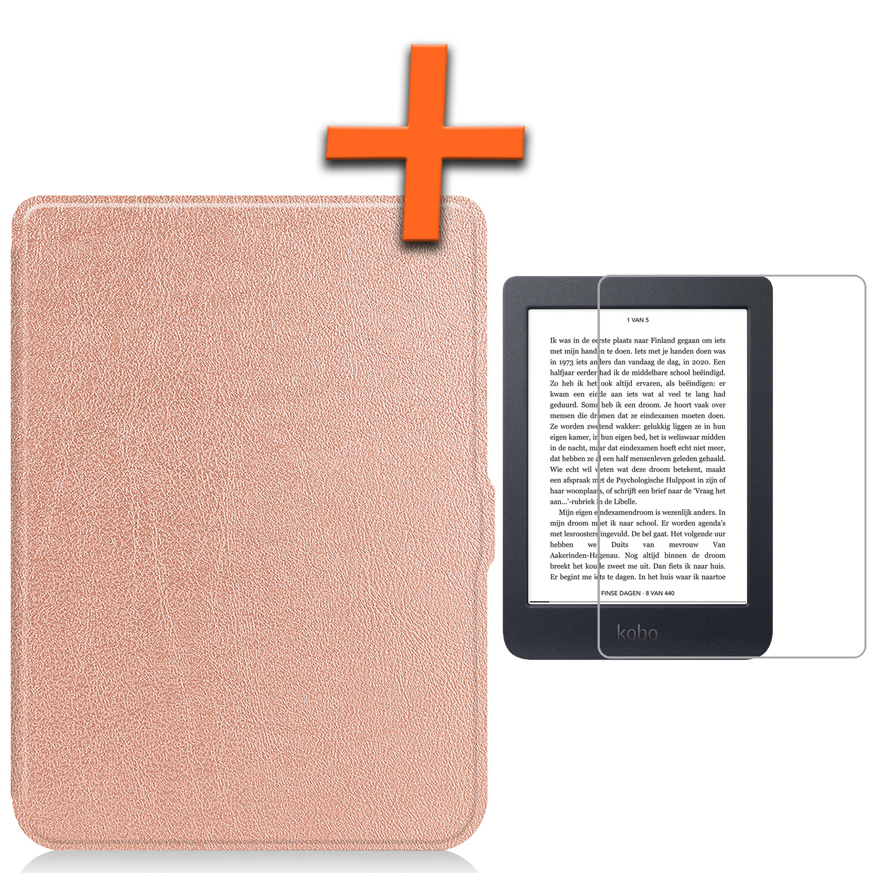 Nomfy Hoesje Geschikt voor Kobo Nia Hoes Book Case - Hoes Geschikt voor Kobo Nia Hoesje Book Cover Met Screenprotector - Rosé Goud