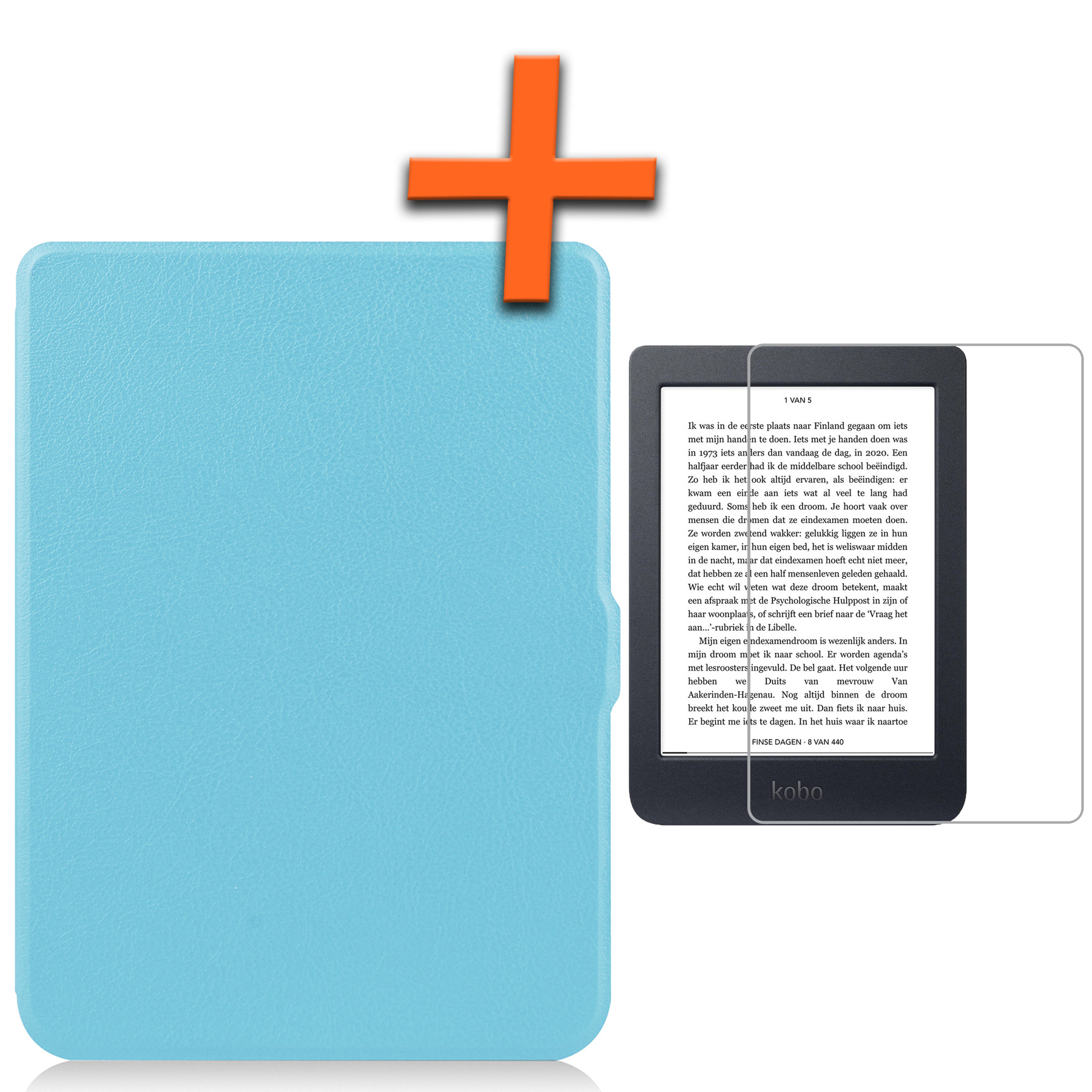 Nomfy Hoesje Geschikt voor Kobo Nia Hoes Book Case - Hoes Geschikt voor Kobo Nia Hoesje Book Cover Met Screenprotector - Lichtblauw