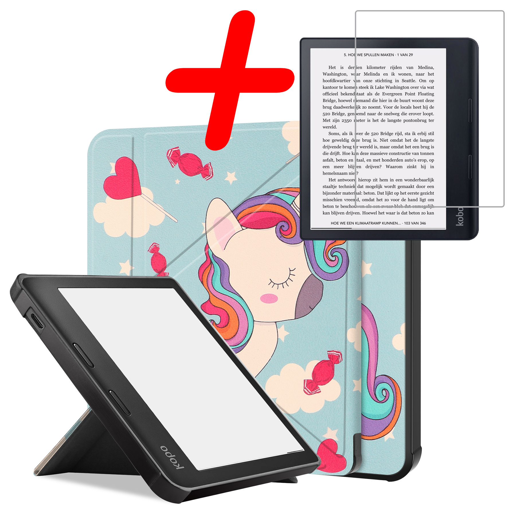 BASEY. Hoes Geschikt voor Kobo Sage Hoesje Bookcase Cover Hoes Met Screenprotector - Hoesje Geschikt voor Kobo Sage Hoes Cover Case - Eenhoorn