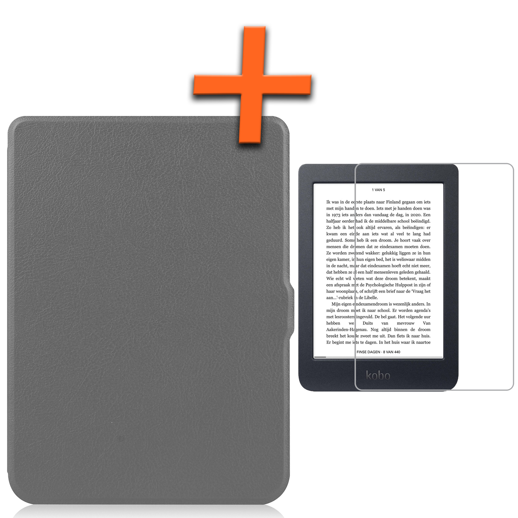 Nomfy Hoesje Geschikt voor Kobo Nia Hoes Book Case - Hoes Geschikt voor Kobo Nia Hoesje Book Cover Met Screenprotector - Grijs