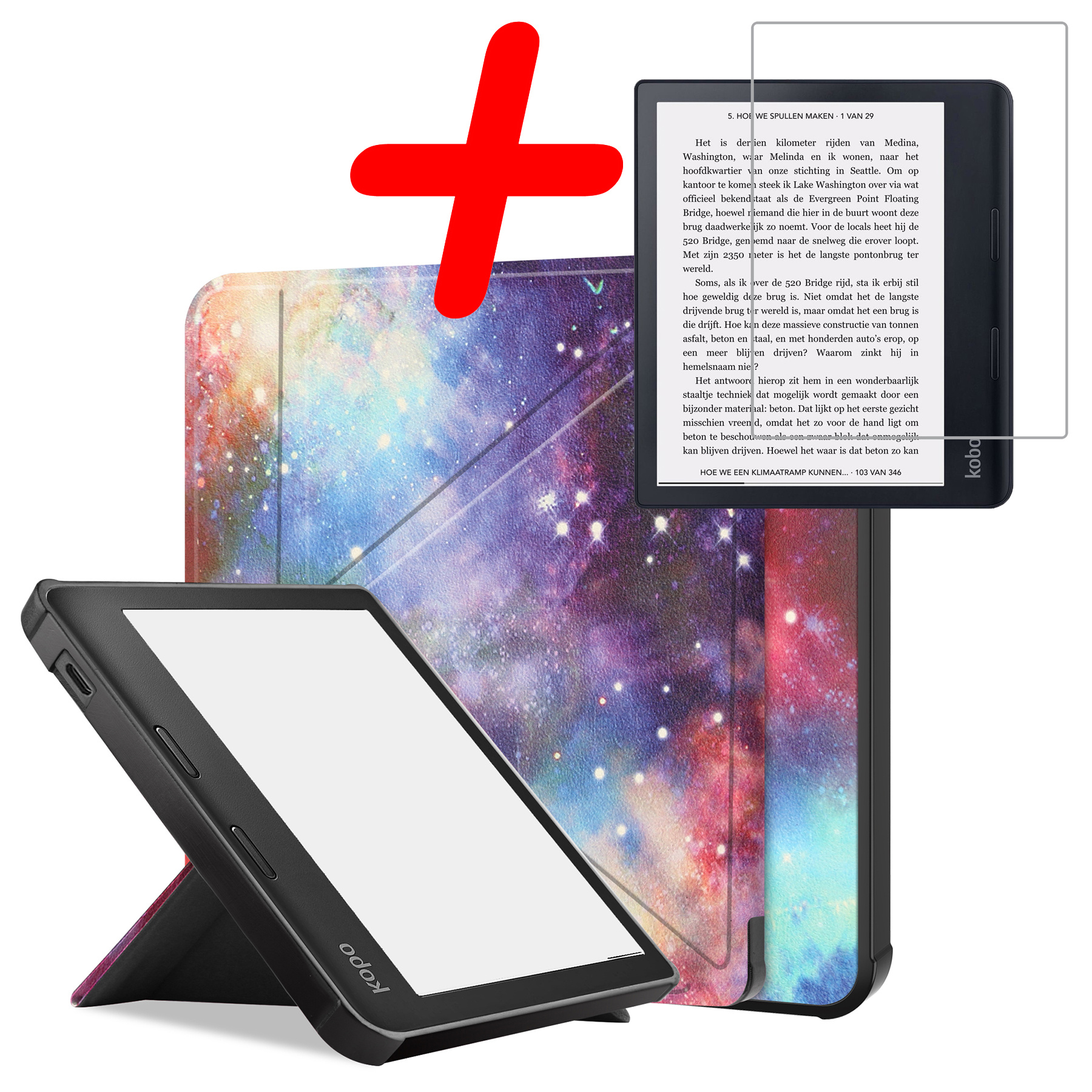 BASEY. Hoes Geschikt voor Kobo Sage Hoesje Bookcase Cover Hoes Met Screenprotector - Hoesje Geschikt voor Kobo Sage Hoes Cover Case - Galaxy
