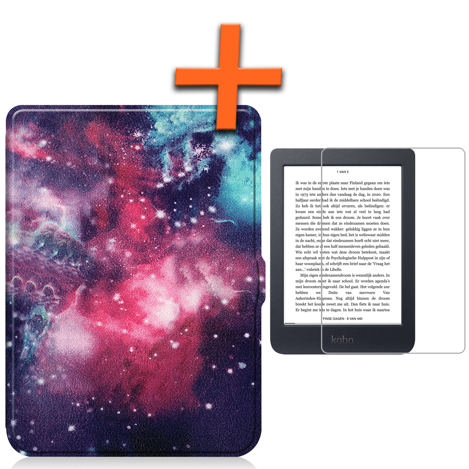 Nomfy Hoesje Geschikt voor Kobo Nia Hoes Book Case - Hoes Geschikt voor Kobo Nia Hoesje Book Cover Met Screenprotector - Galaxy