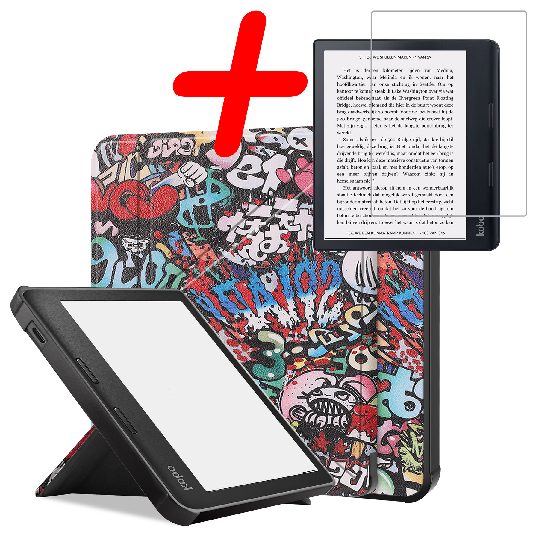 BASEY. Hoes Geschikt voor Kobo Sage Hoesje Bookcase Cover Hoes Met Screenprotector - Hoesje Geschikt voor Kobo Sage Hoes Cover Case - Graffity