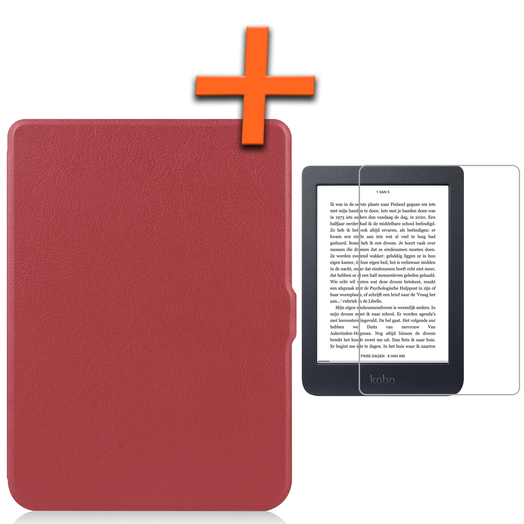 Nomfy Hoesje Geschikt voor Kobo Nia Hoes Book Case - Hoes Geschikt voor Kobo Nia Hoesje Book Cover Met Screenprotector - Donkerrood