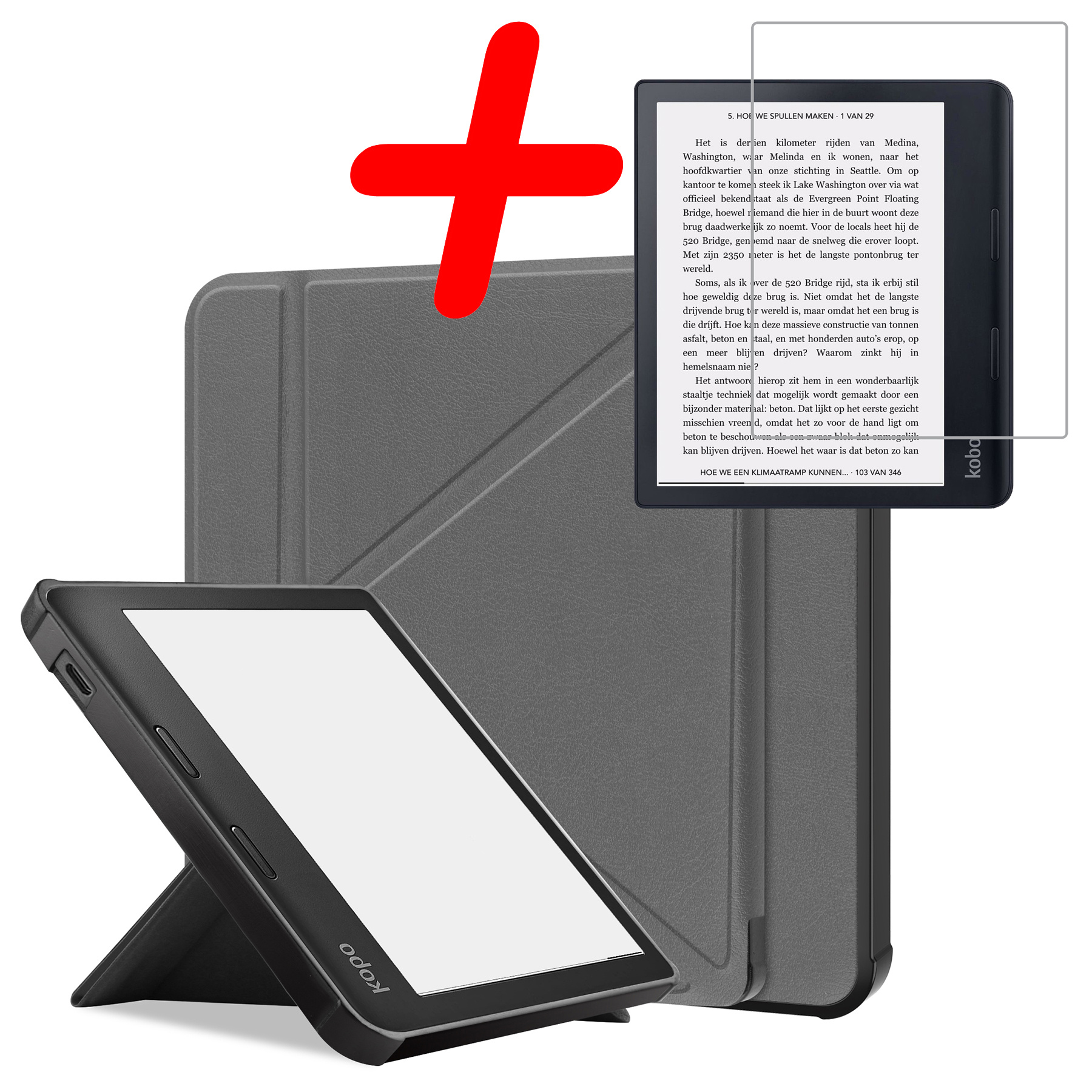 BASEY. Hoes Geschikt voor Kobo Sage Hoesje Bookcase Cover Hoes Met Screenprotector - Hoesje Geschikt voor Kobo Sage Hoes Cover Case - Grijs
