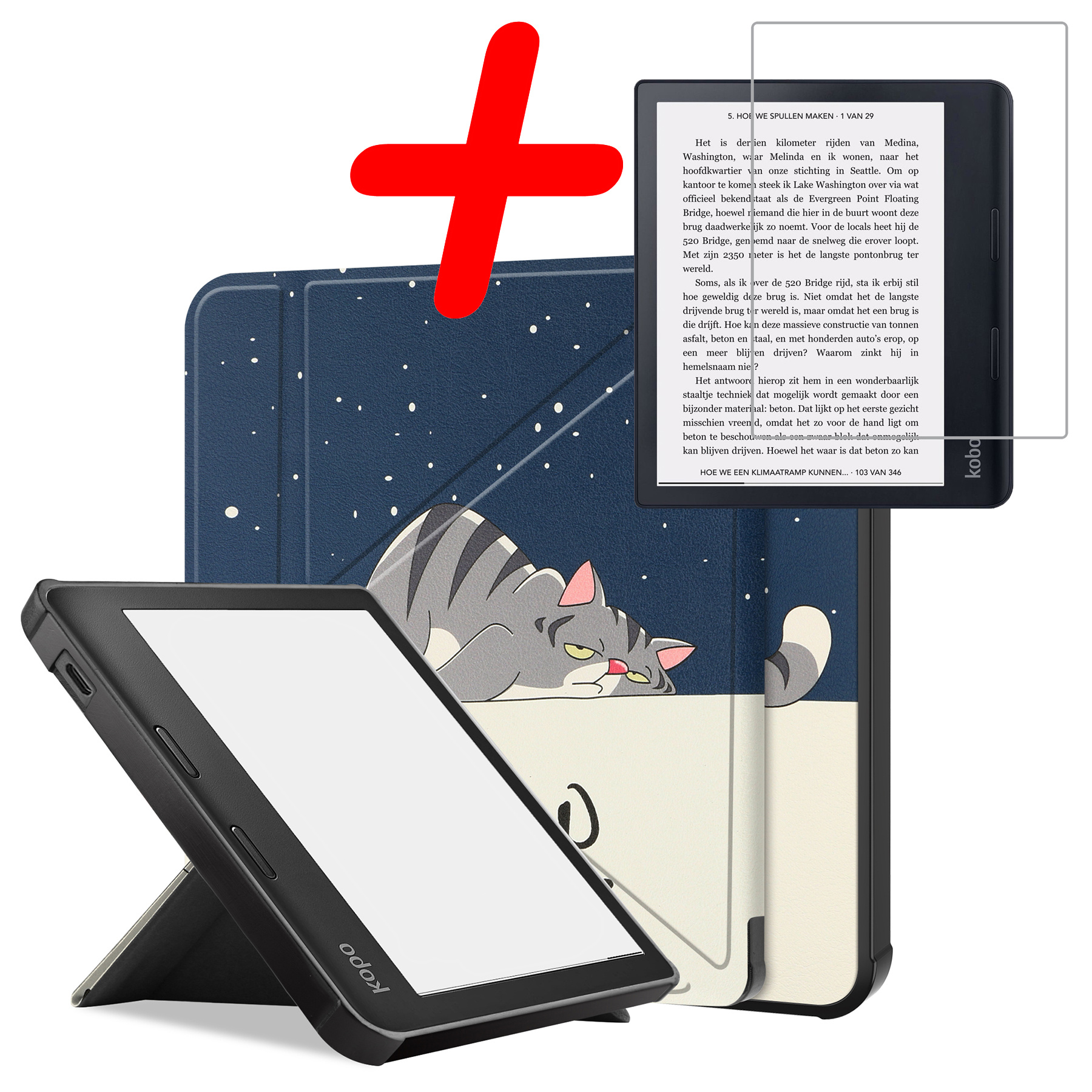 BASEY. Hoes Geschikt voor Kobo Sage Hoesje Bookcase Cover Hoes Met Screenprotector - Hoesje Geschikt voor Kobo Sage Hoes Cover Case - Kat