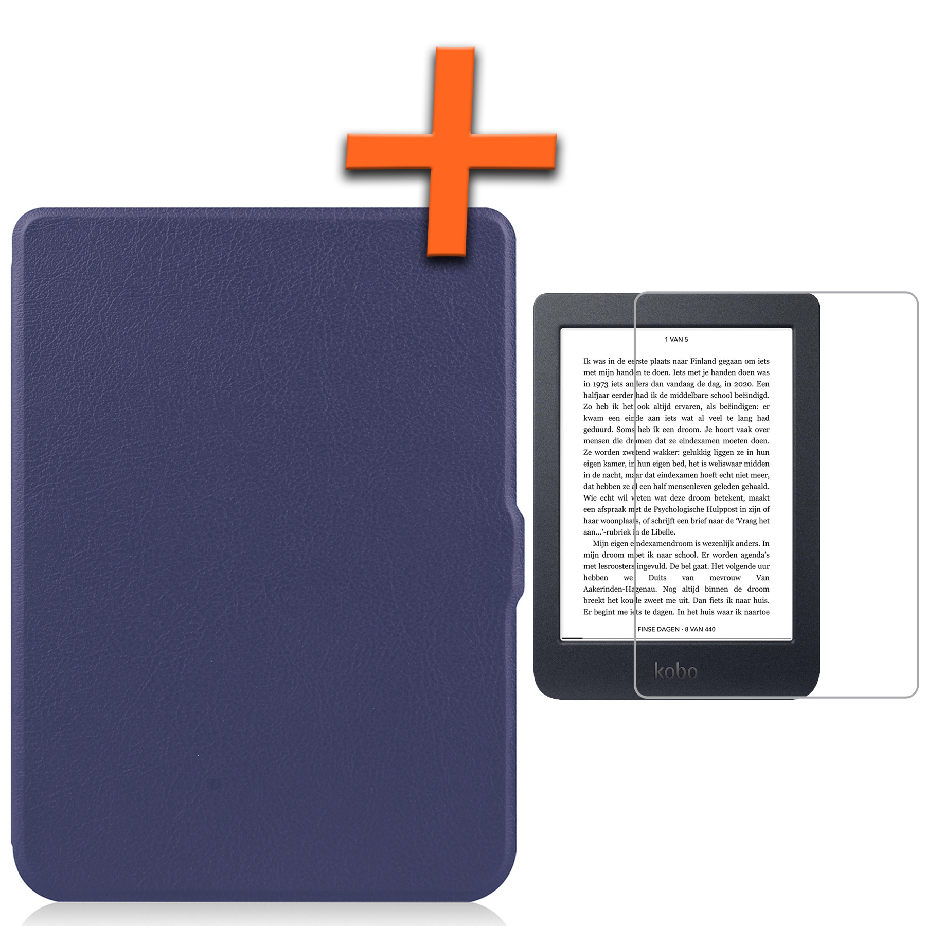Nomfy Hoesje Geschikt voor Kobo Nia Hoes Book Case - Hoes Geschikt voor Kobo Nia Hoesje Book Cover Met Screenprotector - Donkerblauw