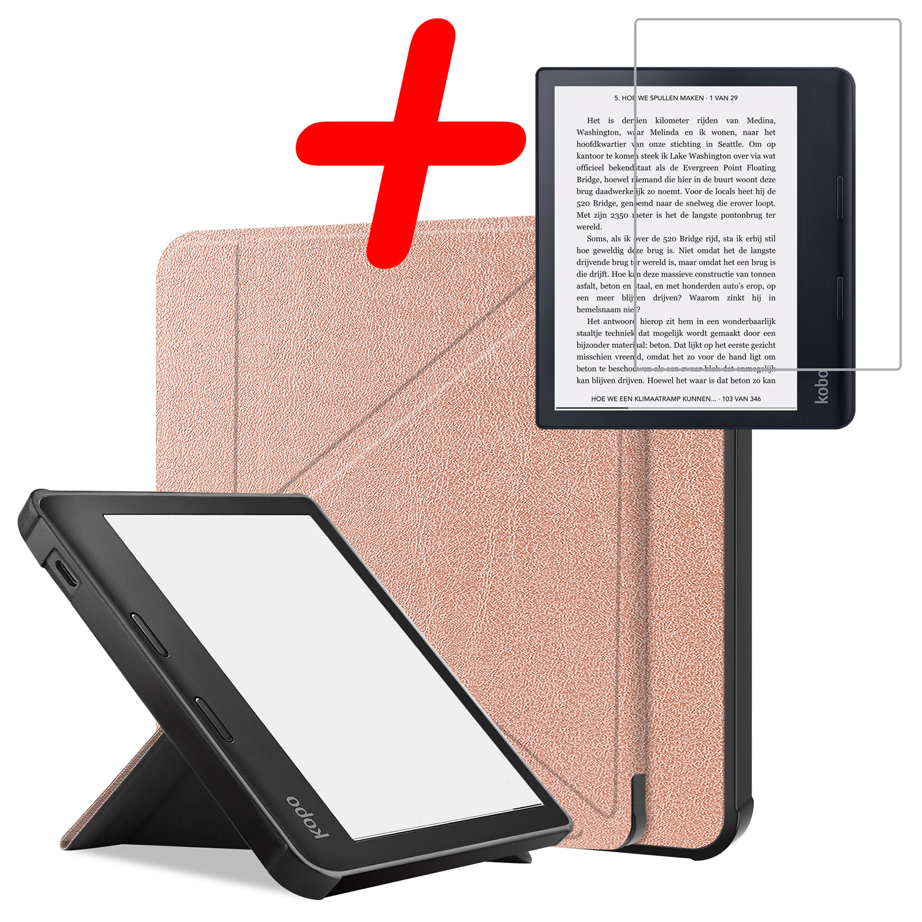 BASEY. Hoes Geschikt voor Kobo Sage Hoesje Bookcase Cover Hoes Met Screenprotector - Hoesje Geschikt voor Kobo Sage Hoes Cover Case - Rosé Goud