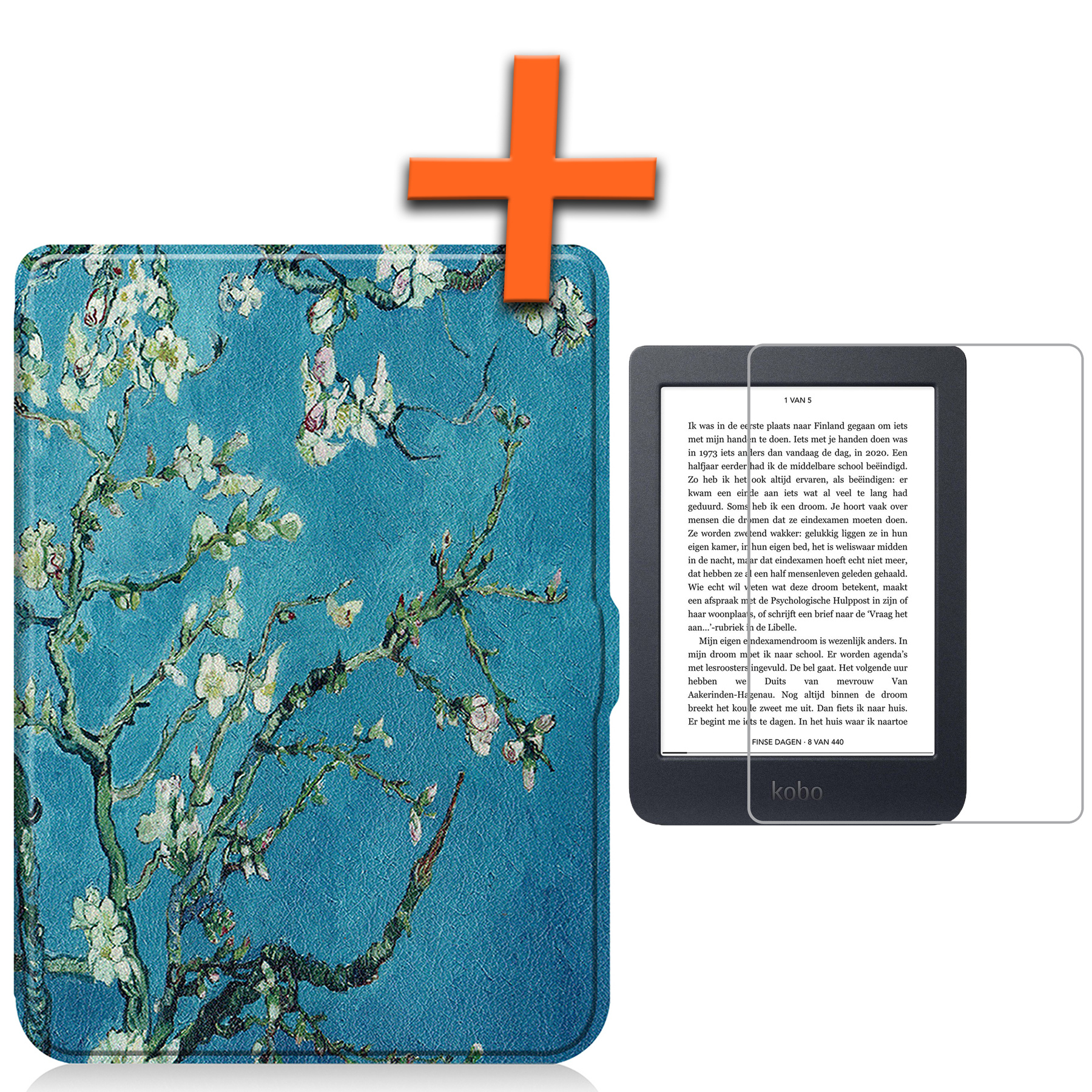 Nomfy Hoesje Geschikt voor Kobo Nia Hoes Book Case - Hoes Geschikt voor Kobo Nia Hoesje Book Cover Met Screenprotector - Bloesem