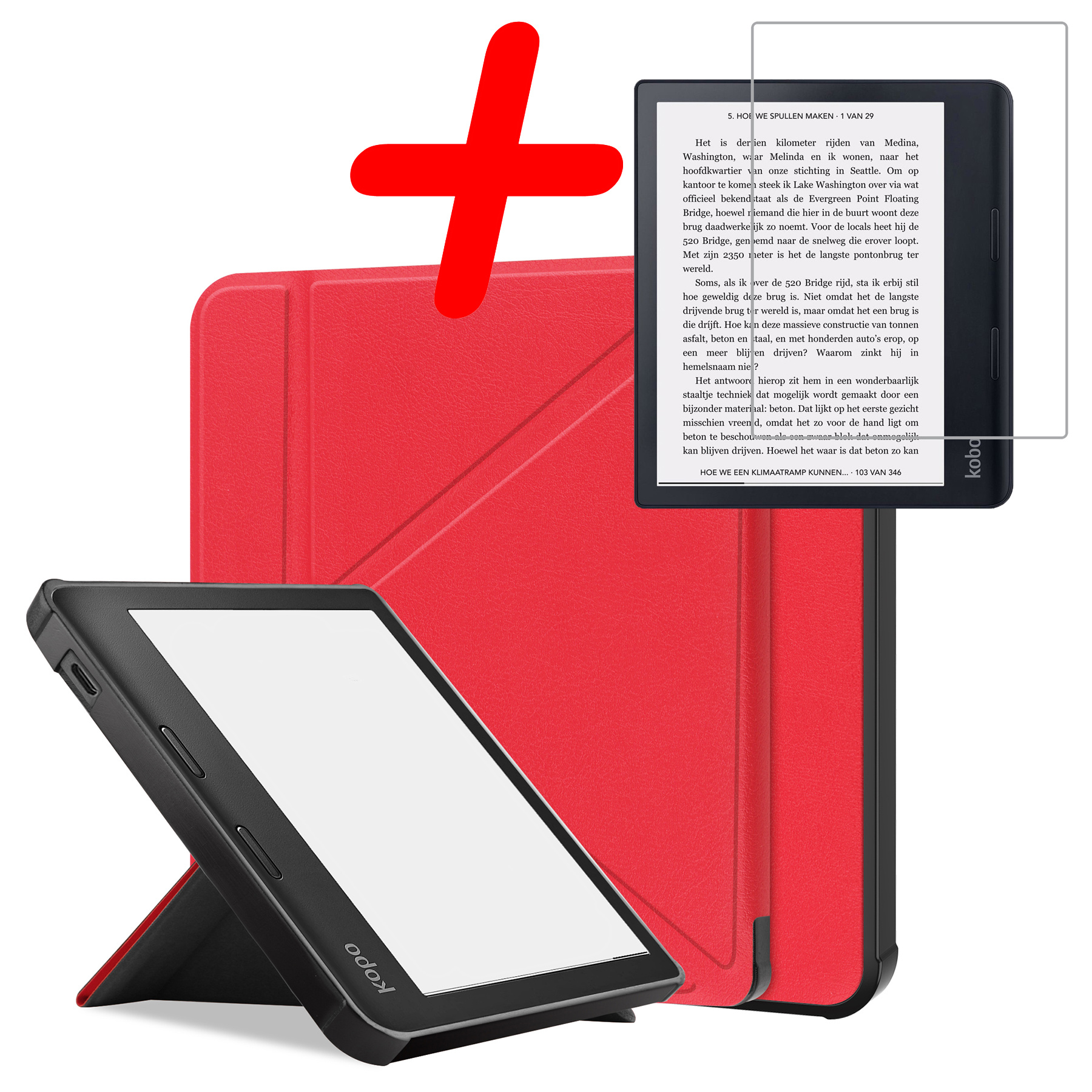 BASEY. Hoes Geschikt voor Kobo Sage Hoesje Bookcase Cover Hoes Met Screenprotector - Hoesje Geschikt voor Kobo Sage Hoes Cover Case - Rood