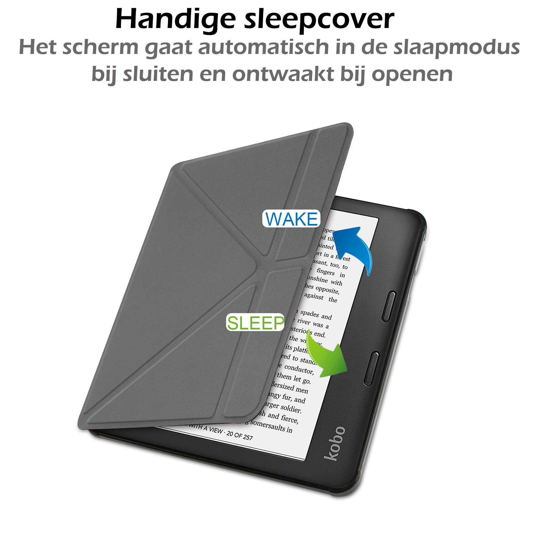Nomfy Hoesje Geschikt voor Kobo Libra H2O Hoes Book Case - Hoes Geschikt voor Kobo Libra H2O Hoesje Book Cover Met Screenprotector - Grijs