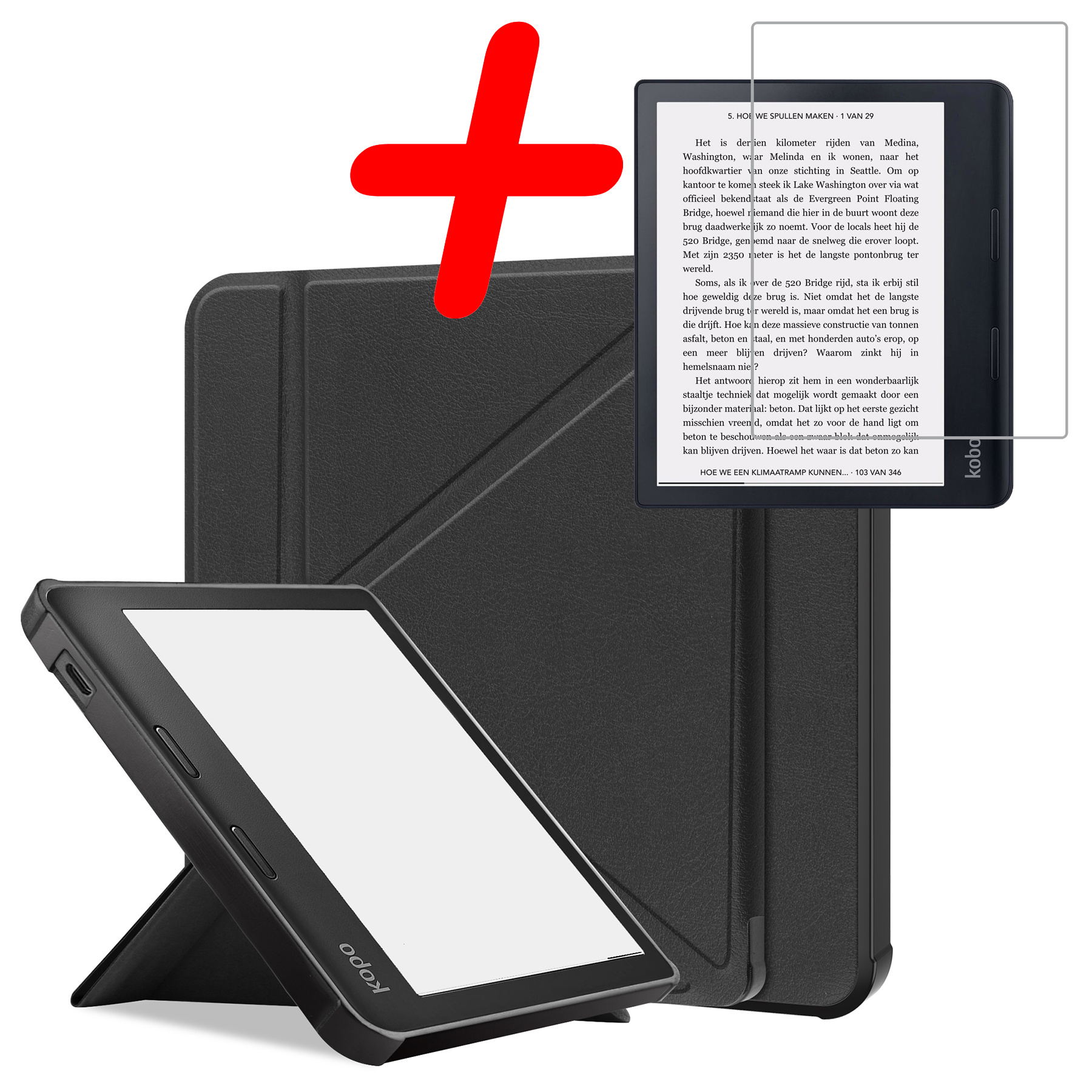 BASEY. Hoes Geschikt voor Kobo Sage Hoesje Bookcase Cover Hoes Met Screenprotector - Hoesje Geschikt voor Kobo Sage Hoes Cover Case - Zwart