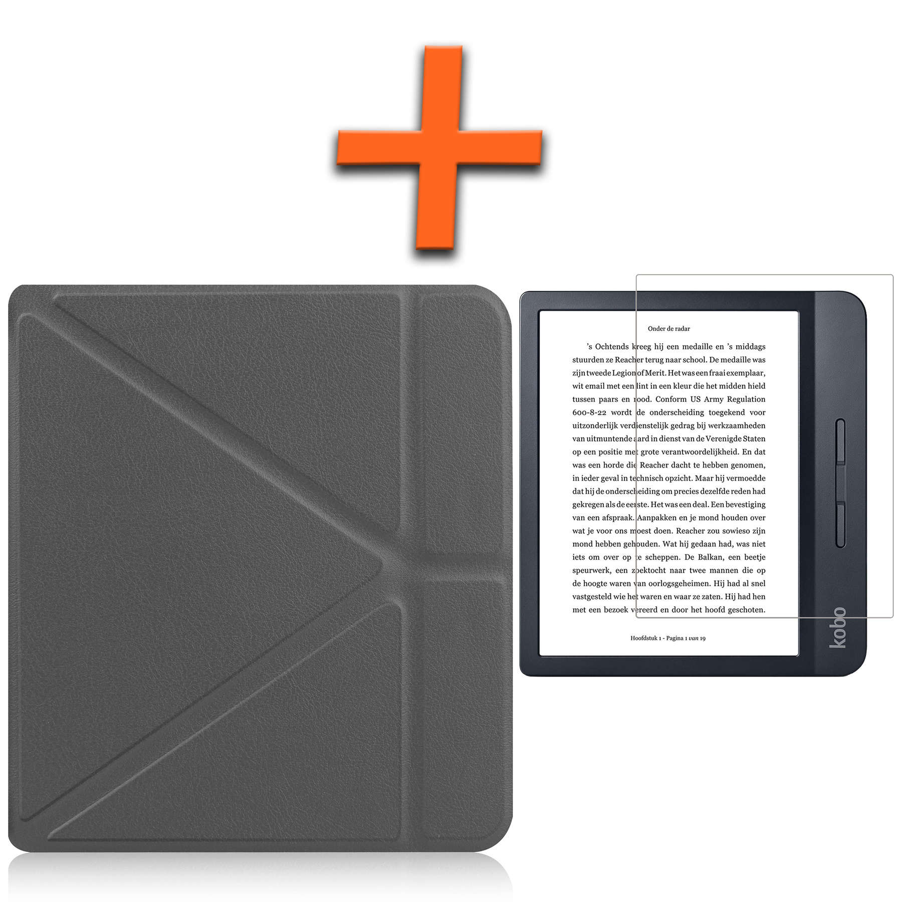 Nomfy Hoesje Geschikt voor Kobo Libra H2O Hoes Book Case - Hoes Geschikt voor Kobo Libra H2O Hoesje Book Cover Met Screenprotector - Grijs