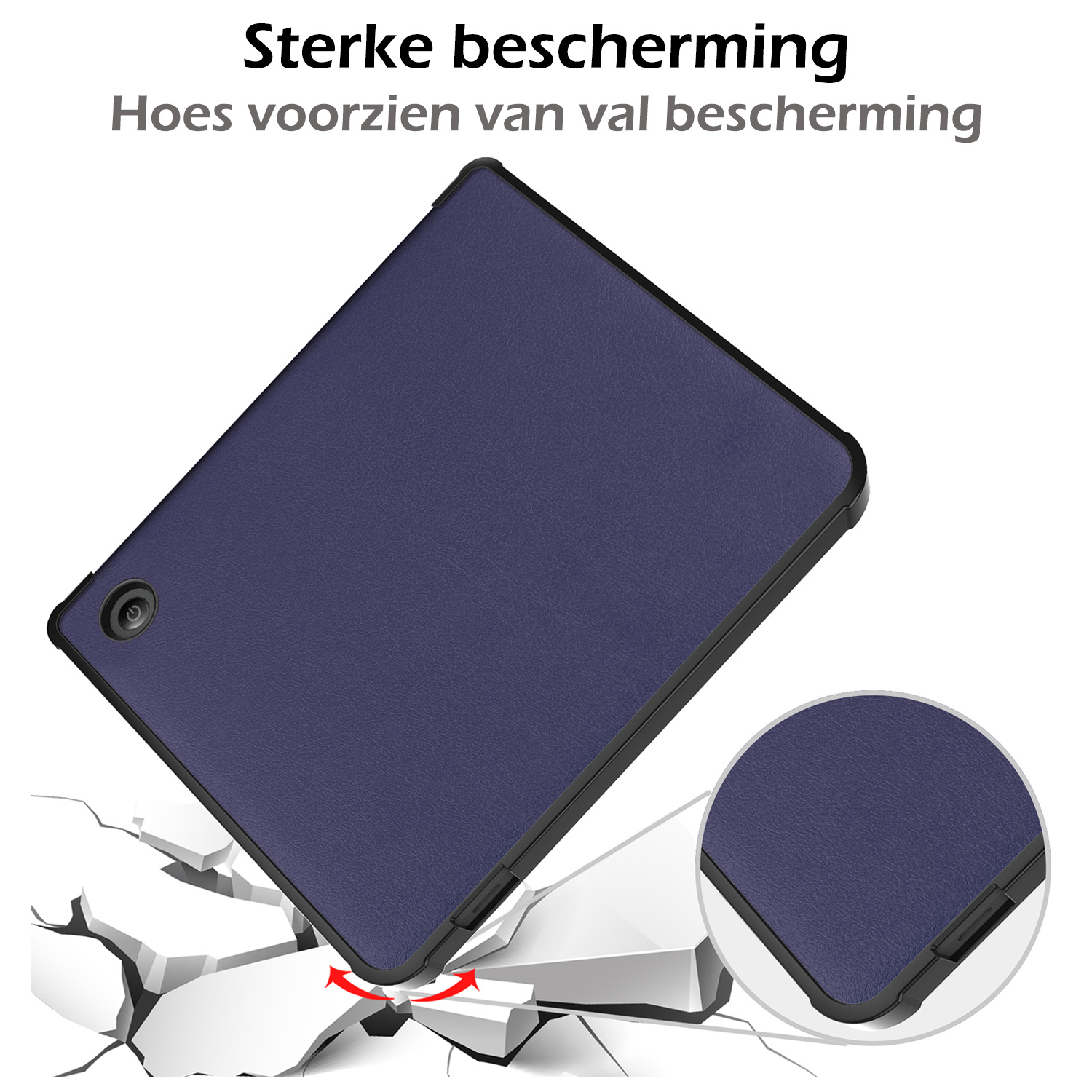 Nomfy Hoesje Geschikt voor Kobo Libra H2O Hoes Book Case - Hoes Geschikt voor Kobo Libra H2O Hoesje Book Cover Met Screenprotector - Donkerblauw