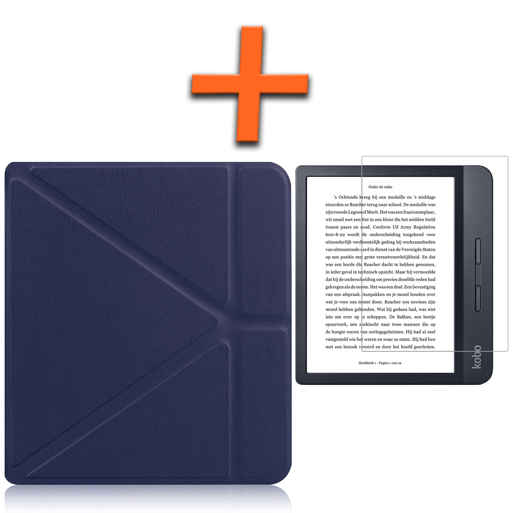 Nomfy Hoesje Geschikt voor Kobo Libra H2O Hoes Book Case - Hoes Geschikt voor Kobo Libra H2O Hoesje Book Cover Met Screenprotector - Donkerblauw