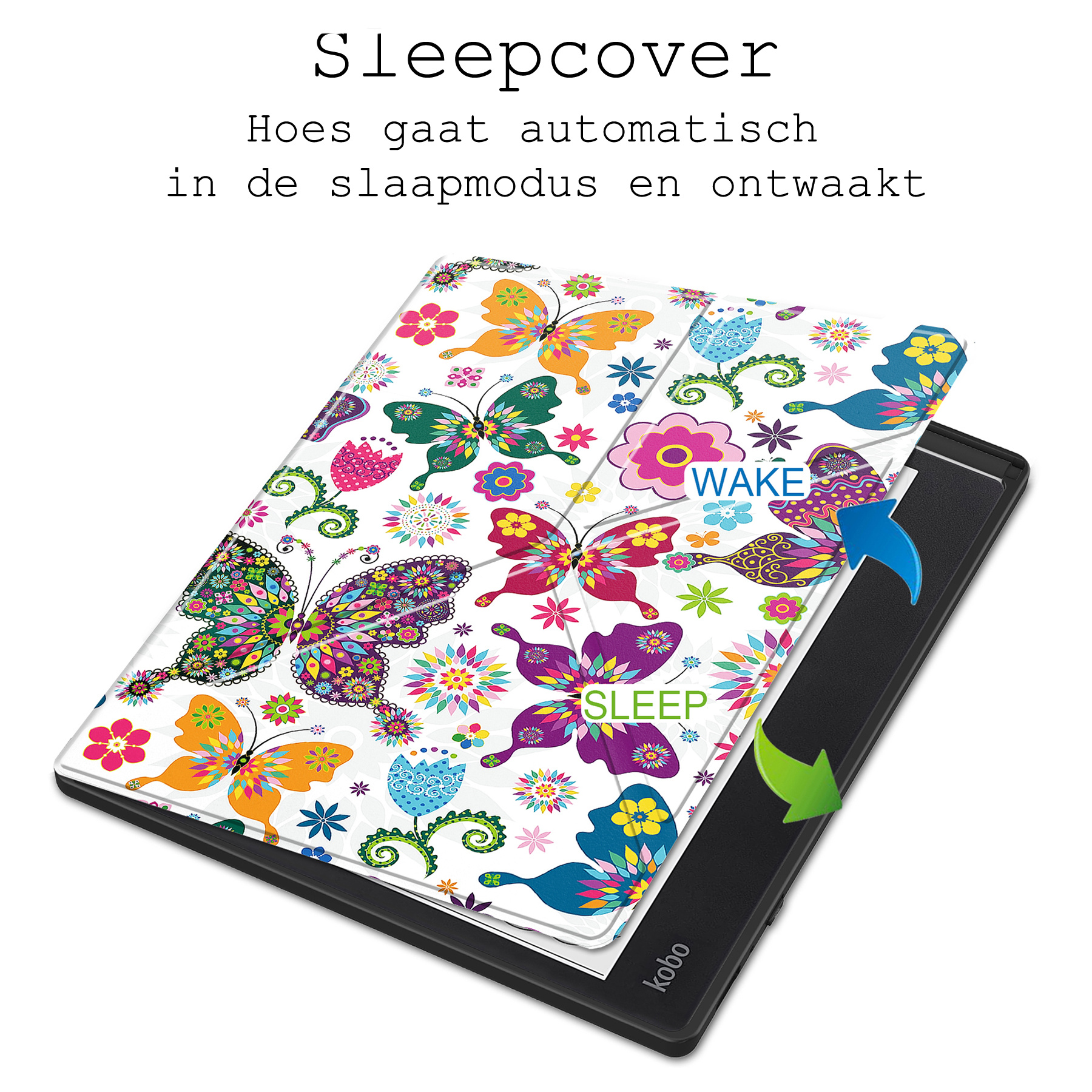 Nomfy Hoesje Geschikt voor Kobo Elipsa 2E Hoes Book Case - Hoes Geschikt voor Kobo Elipsa 2E Hoesje Book Cover Met Screenprotector - Vlinders