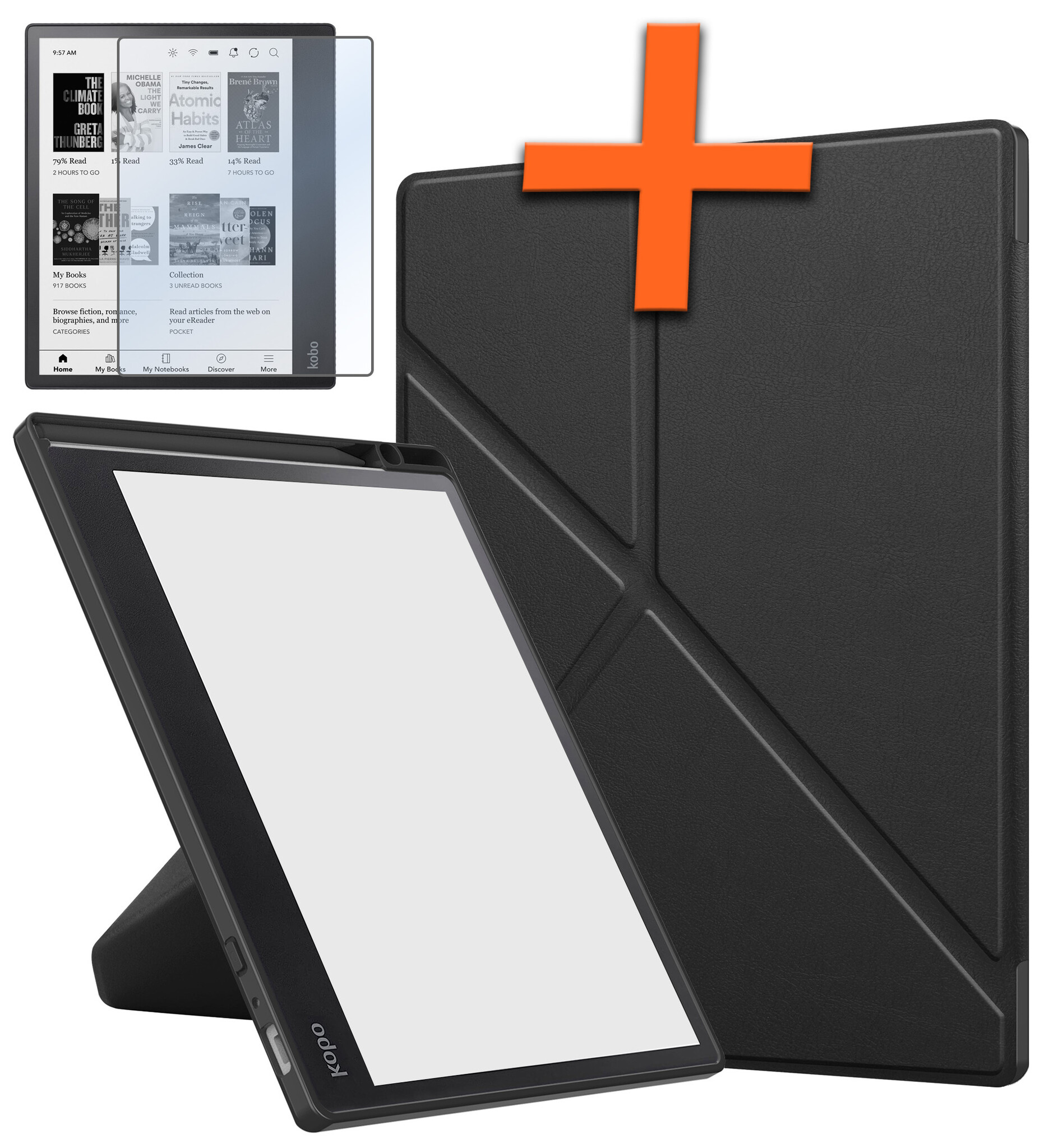 Nomfy Hoesje Geschikt voor Kobo Elipsa 2E Hoes Book Case - Hoes Geschikt voor Kobo Elipsa 2E Hoesje Book Cover Met Screenprotector - Zwart