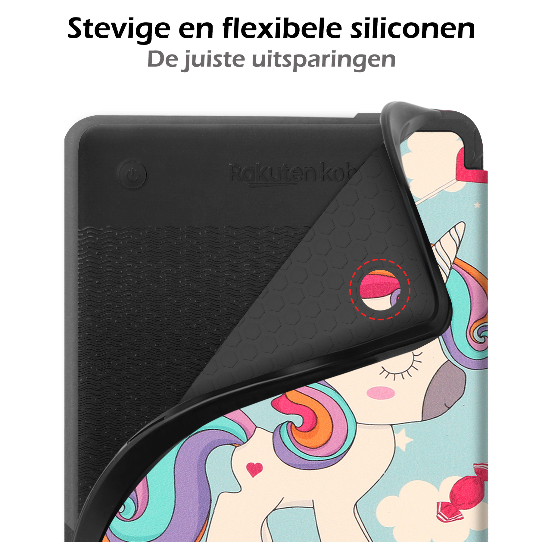 Nomfy Hoesje Geschikt voor Kobo Clara 2E Hoes Book Case - Hoes Geschikt voor Kobo Clara 2E Hoesje Book Cover Met Screenprotector - Eenhoorn