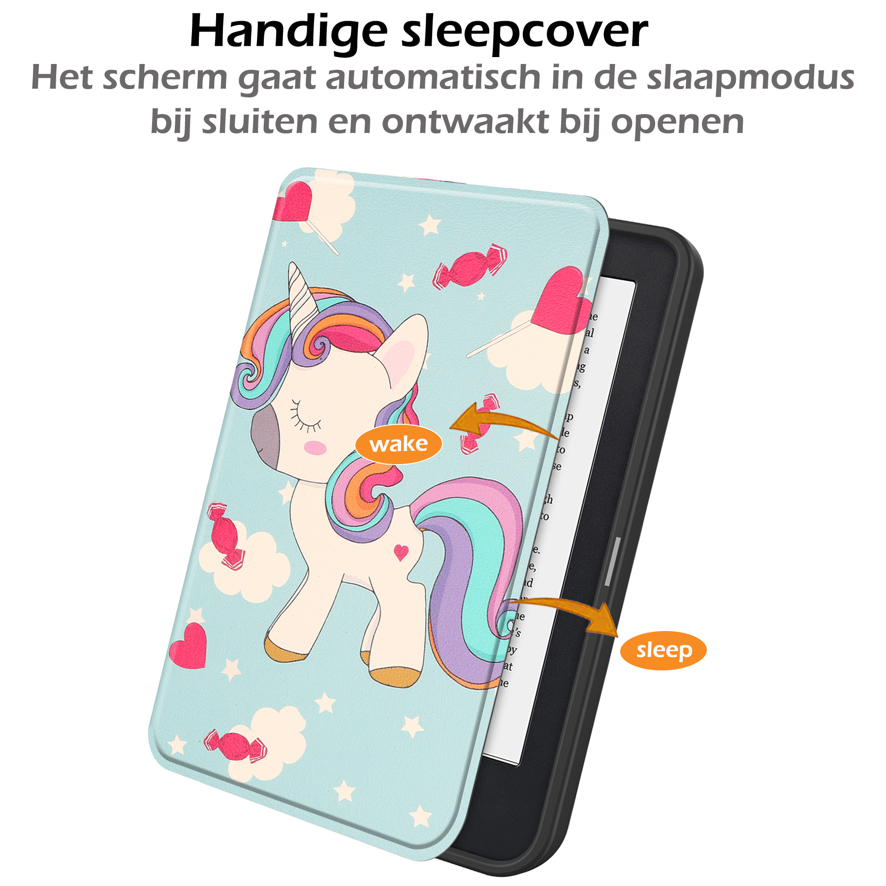 Nomfy Hoesje Geschikt voor Kobo Clara 2E Hoes Book Case - Hoes Geschikt voor Kobo Clara 2E Hoesje Book Cover Met Screenprotector - Eenhoorn