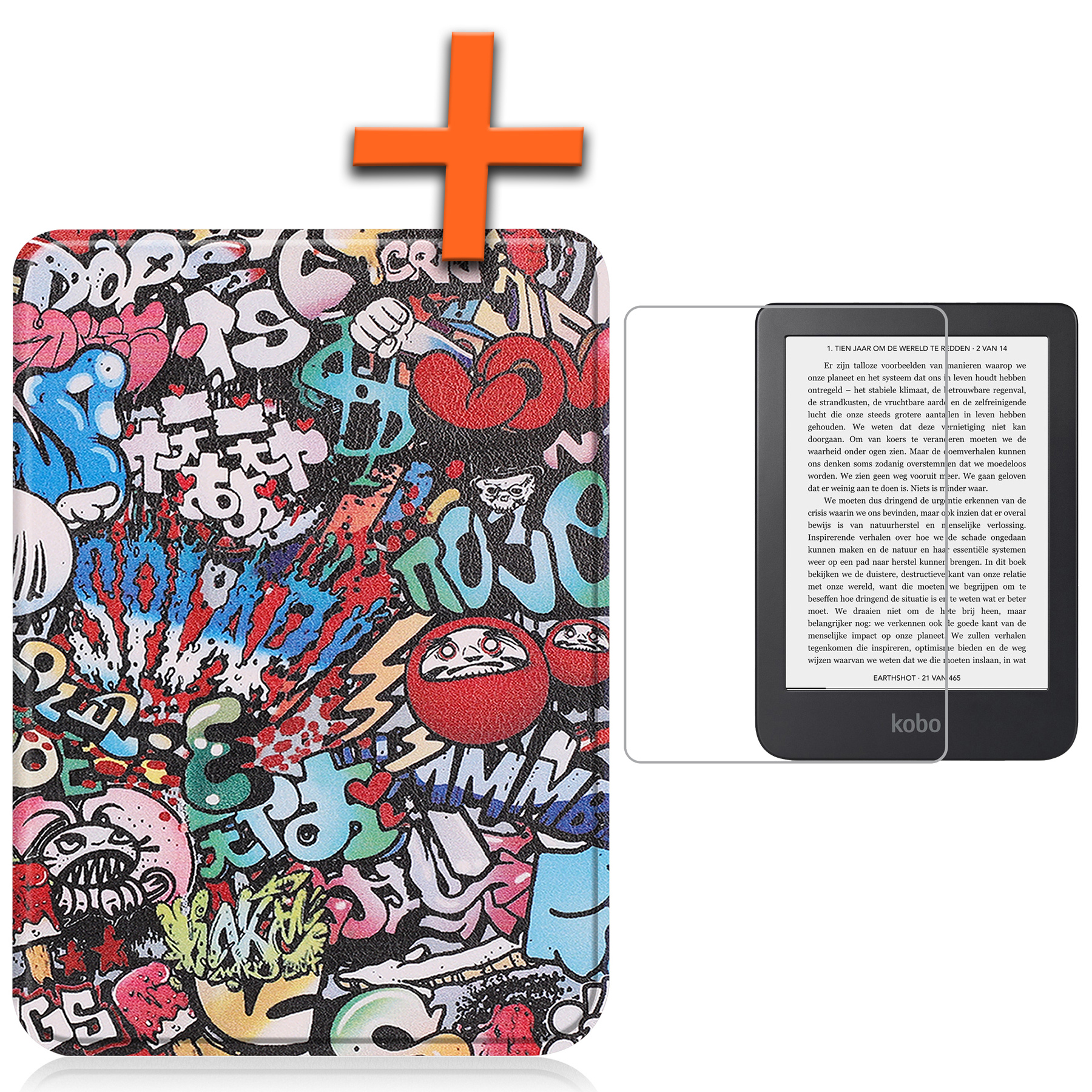 Nomfy Hoesje Geschikt voor Kobo Clara 2E Hoes Book Case - Hoes Geschikt voor Kobo Clara 2E Hoesje Book Cover Met Screenprotector - Graffity