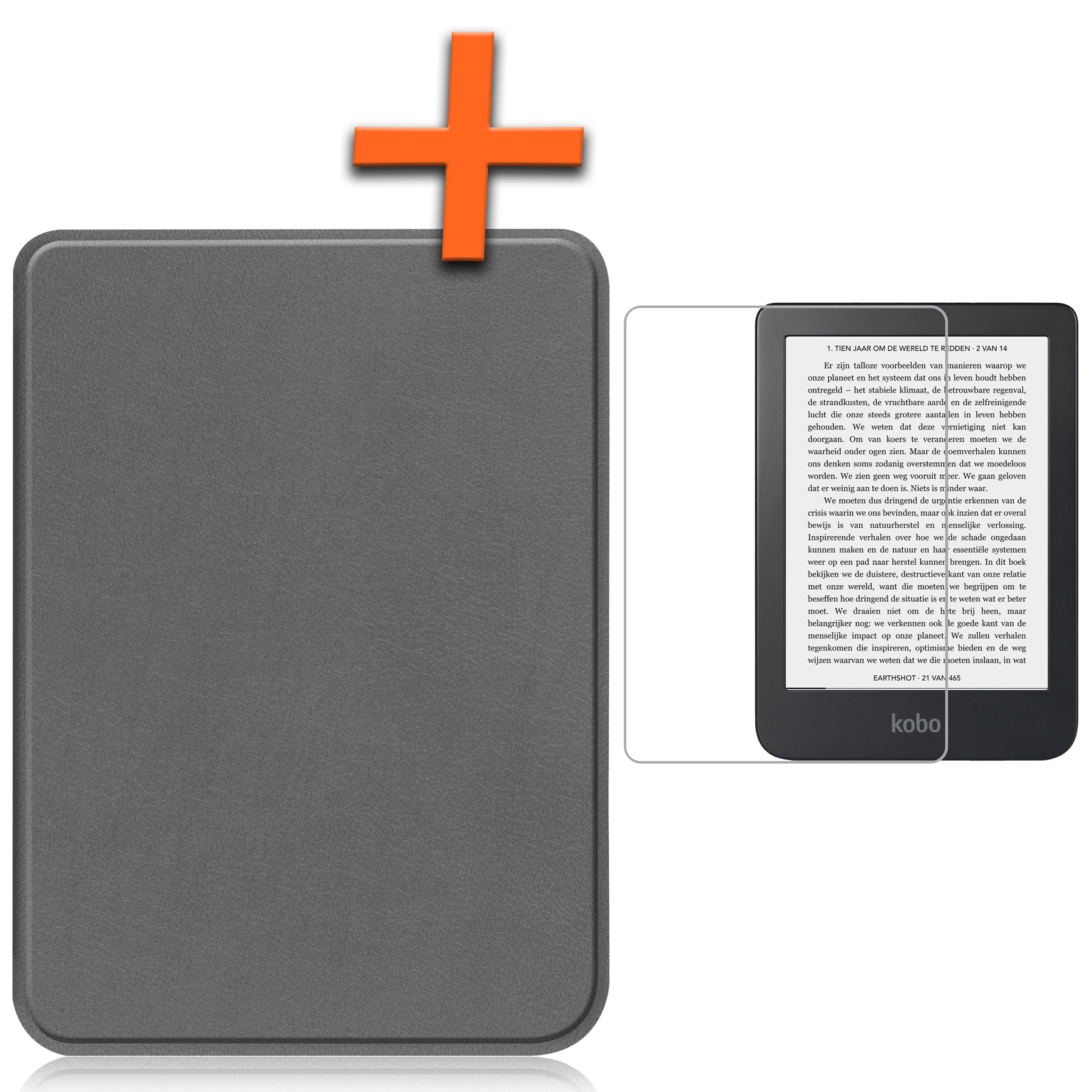 Nomfy Hoesje Geschikt voor Kobo Clara 2E Hoes Book Case - Hoes Geschikt voor Kobo Clara 2E Hoesje Book Cover Met Screenprotector - Grijs