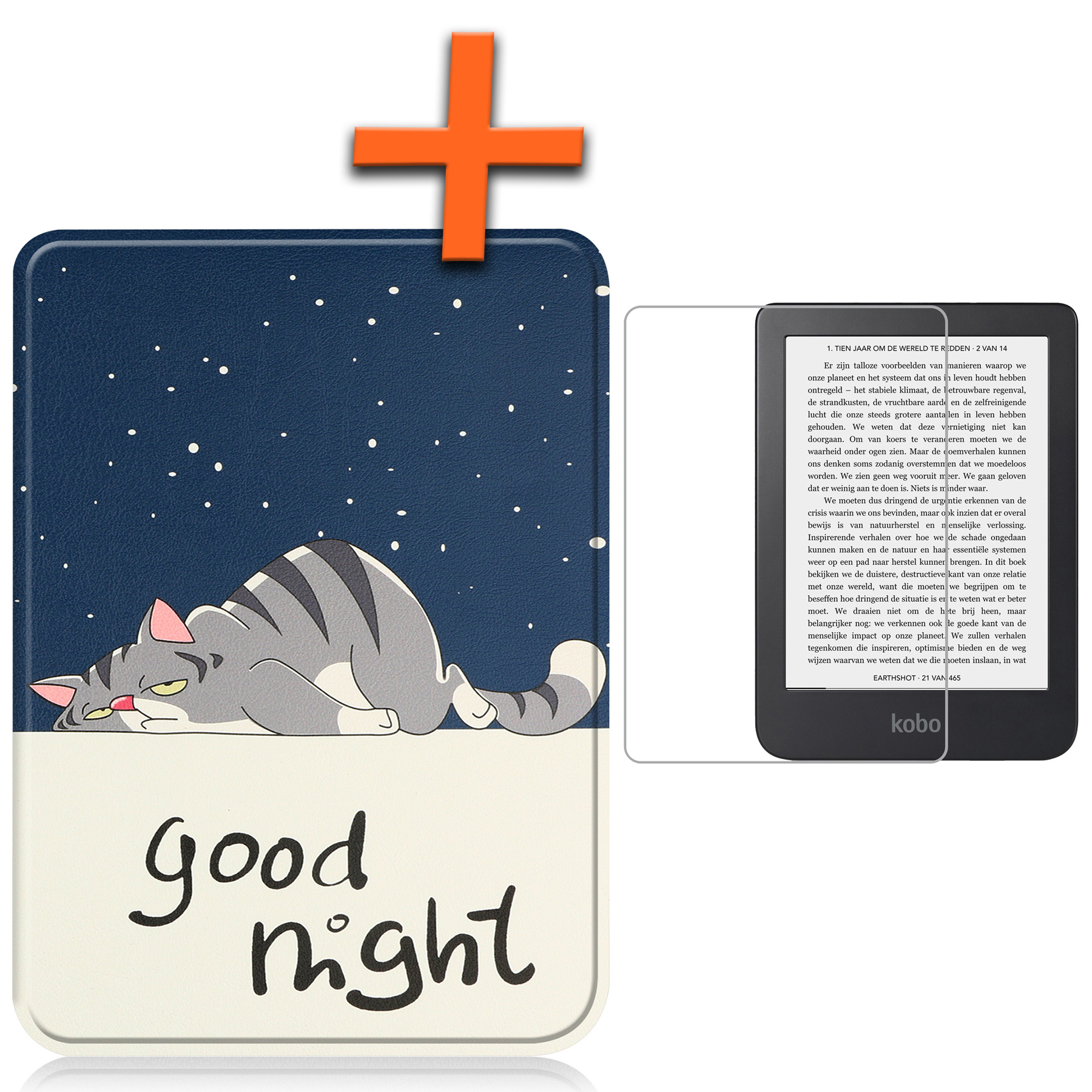 Nomfy Hoesje Geschikt voor Kobo Clara 2E Hoes Book Case - Hoes Geschikt voor Kobo Clara 2E Hoesje Book Cover Met Screenprotector - Kat
