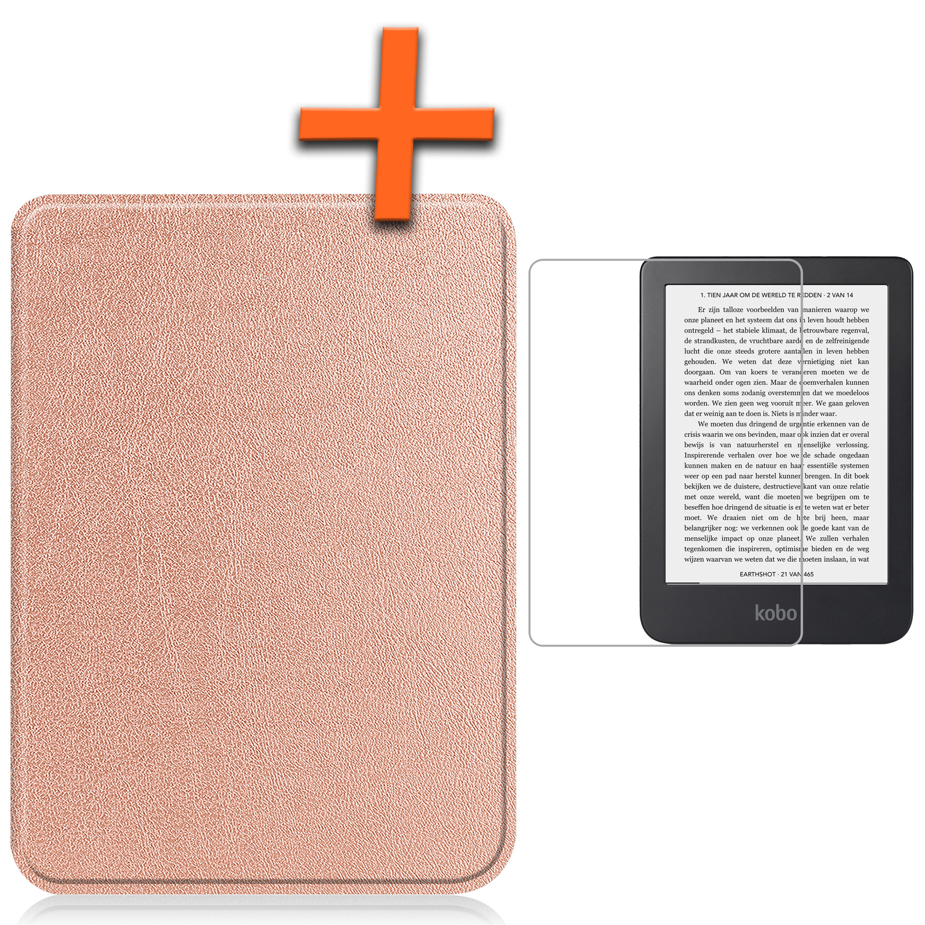 Nomfy Hoesje Geschikt voor Kobo Clara 2E Hoes Book Case - Hoes Geschikt voor Kobo Clara 2E Hoesje Book Cover Met Screenprotector - Rosé Goud