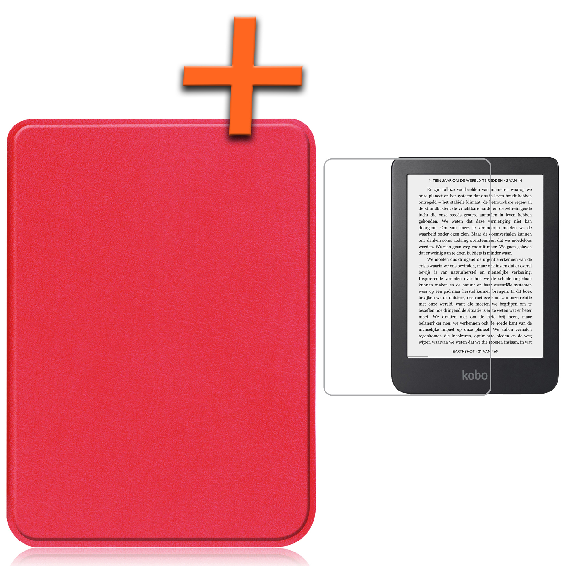 Nomfy Hoesje Geschikt voor Kobo Clara 2E Hoes Book Case - Hoes Geschikt voor Kobo Clara 2E Hoesje Book Cover Met Screenprotector - Rood