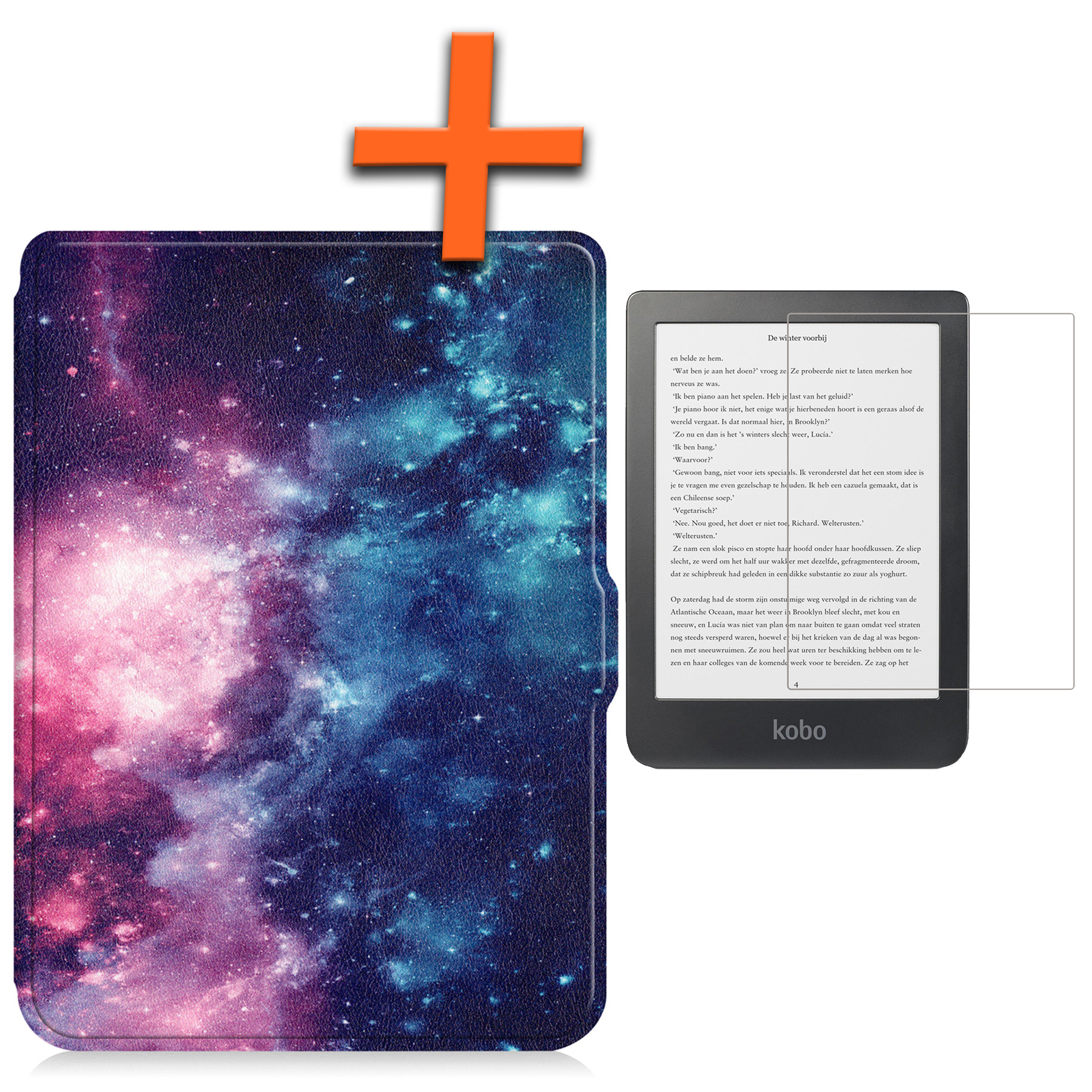Nomfy Hoesje Geschikt voor Kobo Clara HD Hoes Book Case - Hoes Geschikt voor Kobo Clara HD Hoesje Book Cover Met Screenprotector - Galaxy