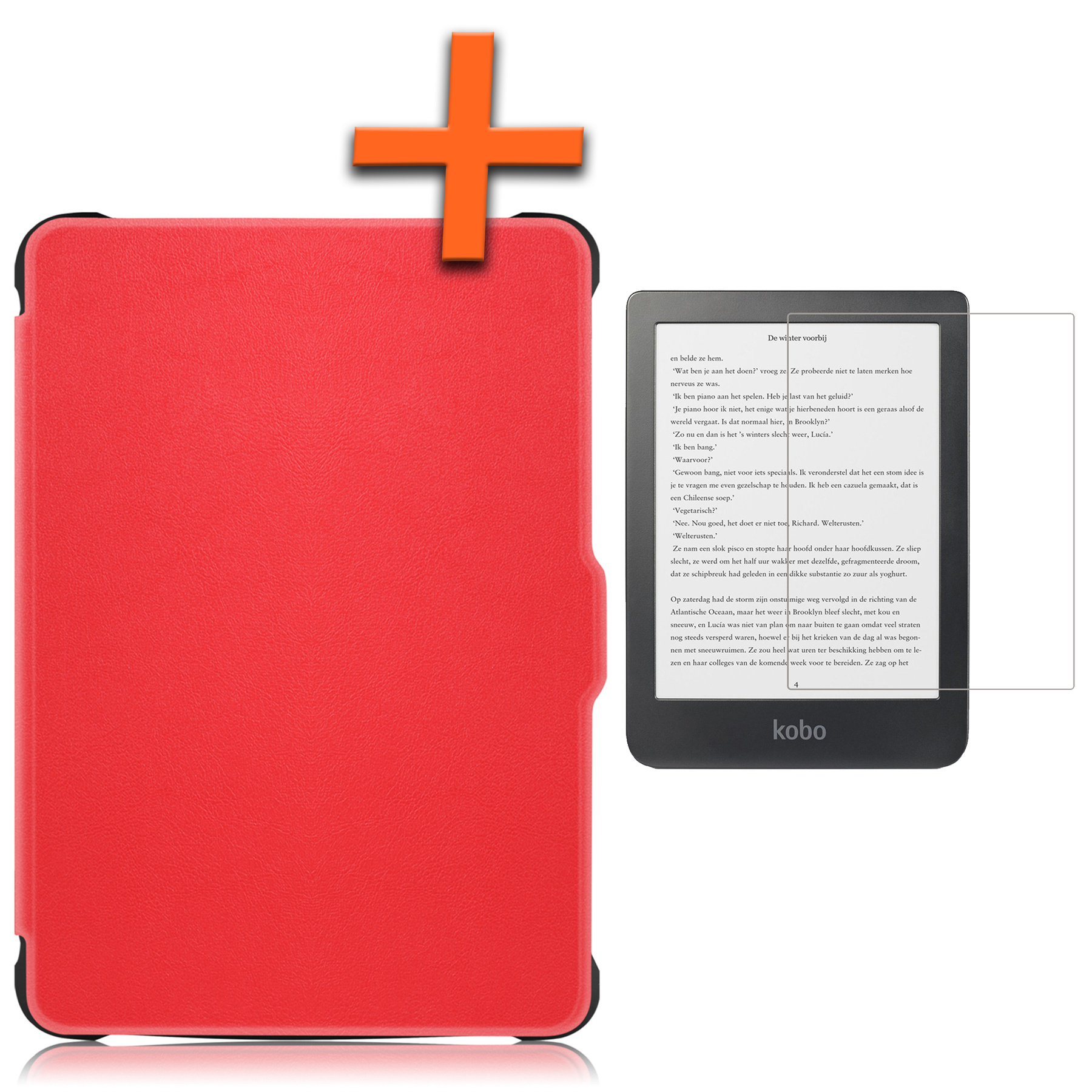 Nomfy Hoesje Geschikt voor Kobo Clara HD Hoes Book Case - Hoes Geschikt voor Kobo Clara HD Hoesje Book Cover Met Screenprotector - Rood
