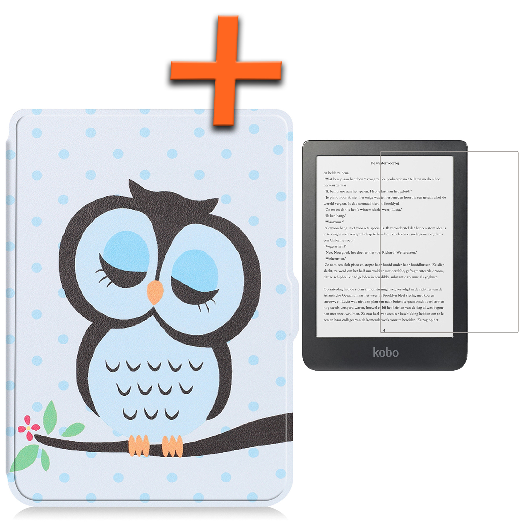 Nomfy Hoesje Geschikt voor Kobo Clara HD Hoes Book Case - Hoes Geschikt voor Kobo Clara HD Hoesje Book Cover Met Screenprotector - Uil