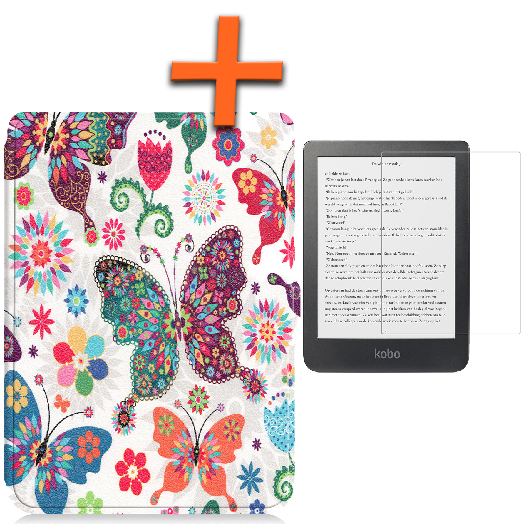 Nomfy Hoesje Geschikt voor Kobo Clara HD Hoes Book Case - Hoes Geschikt voor Kobo Clara HD Hoesje Book Cover Met Screenprotector - Vlinders
