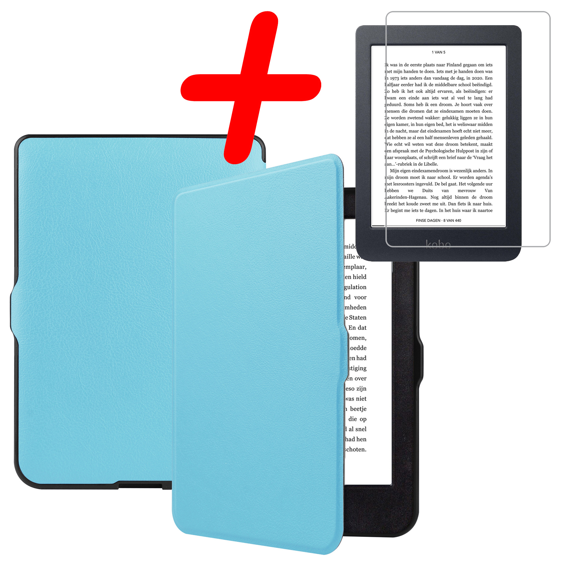 BASEY. Hoes Geschikt voor Kobo Nia Hoesje Bookcase Cover Hoes Met Screenprotector - Hoesje Geschikt voor Kobo Nia Hoes Cover Case - Lichtblauw