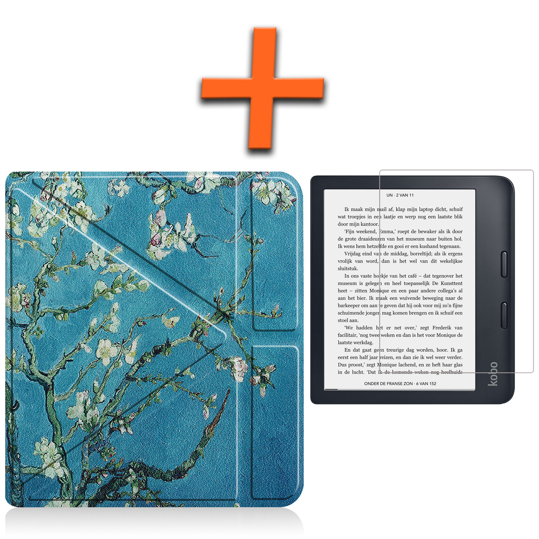 Nomfy Hoesje Geschikt voor Kobo Libra 2 Hoes Book Case - Hoes Geschikt voor Kobo Libra 2 Hoesje Book Cover Met Screenprotector - Bloesem