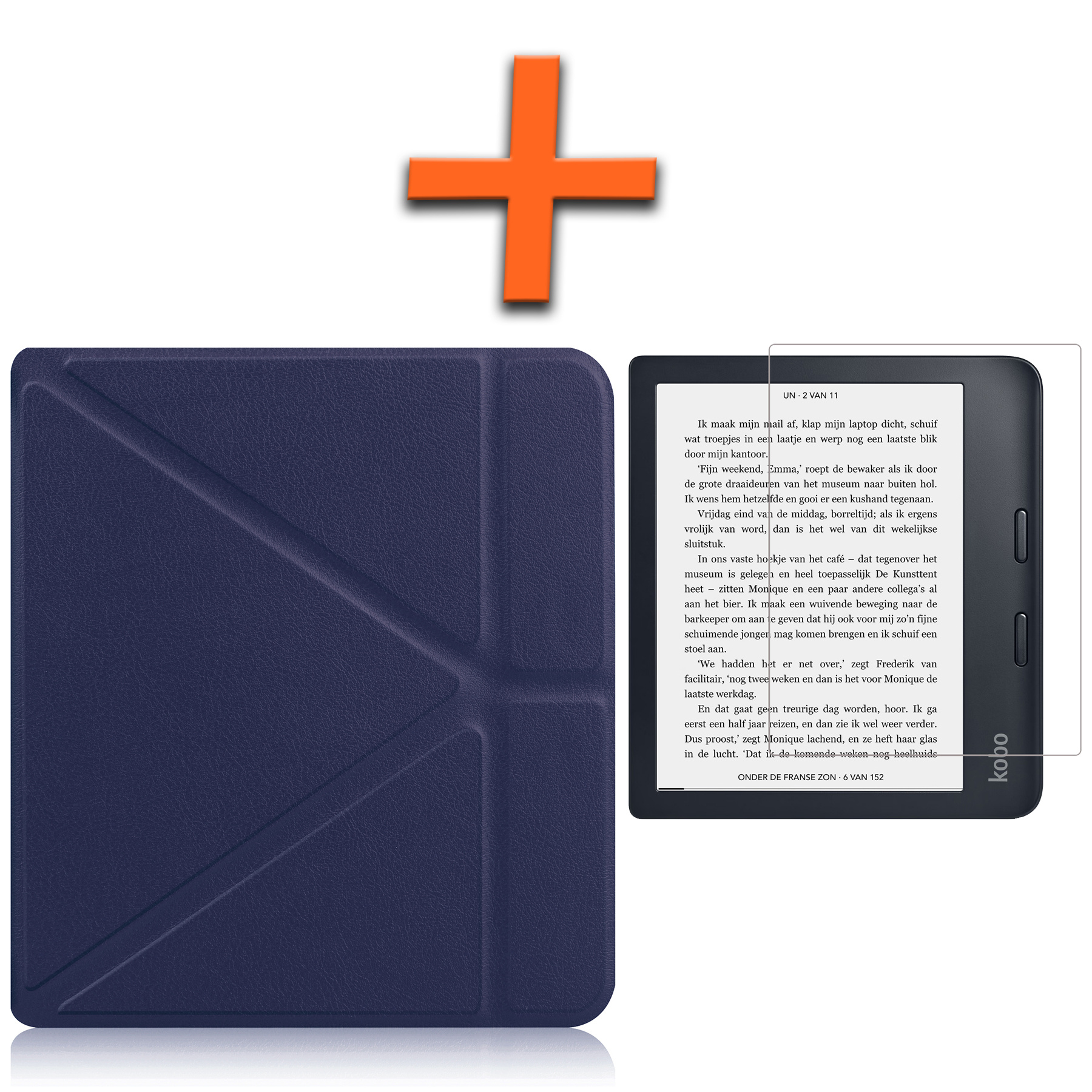 Nomfy Hoesje Geschikt voor Kobo Libra 2 Hoes Book Case - Hoes Geschikt voor Kobo Libra 2 Hoesje Book Cover Met Screenprotector - Donkerblauw