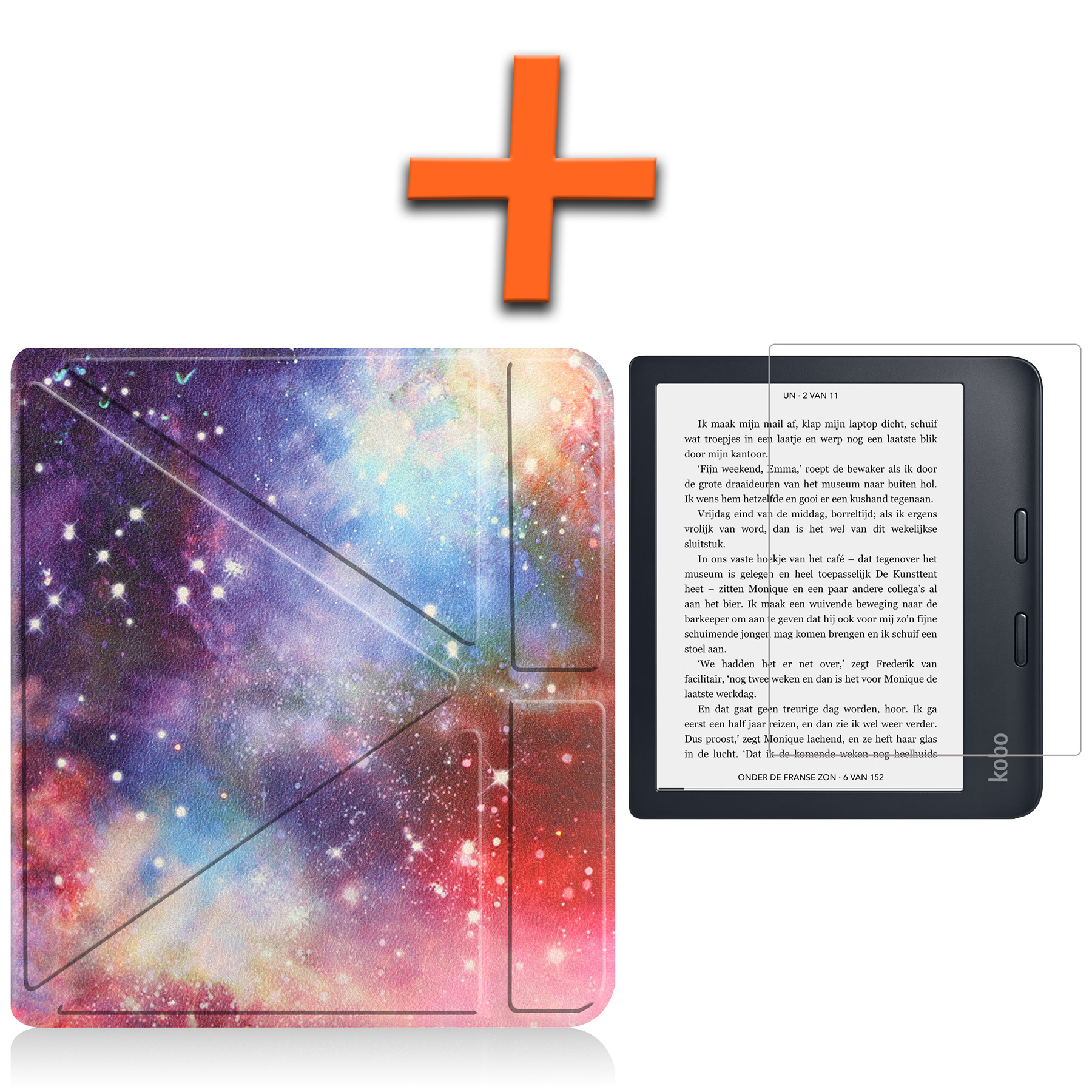 Nomfy Hoesje Geschikt voor Kobo Libra 2 Hoes Book Case - Hoes Geschikt voor Kobo Libra 2 Hoesje Book Cover Met Screenprotector - Galaxy