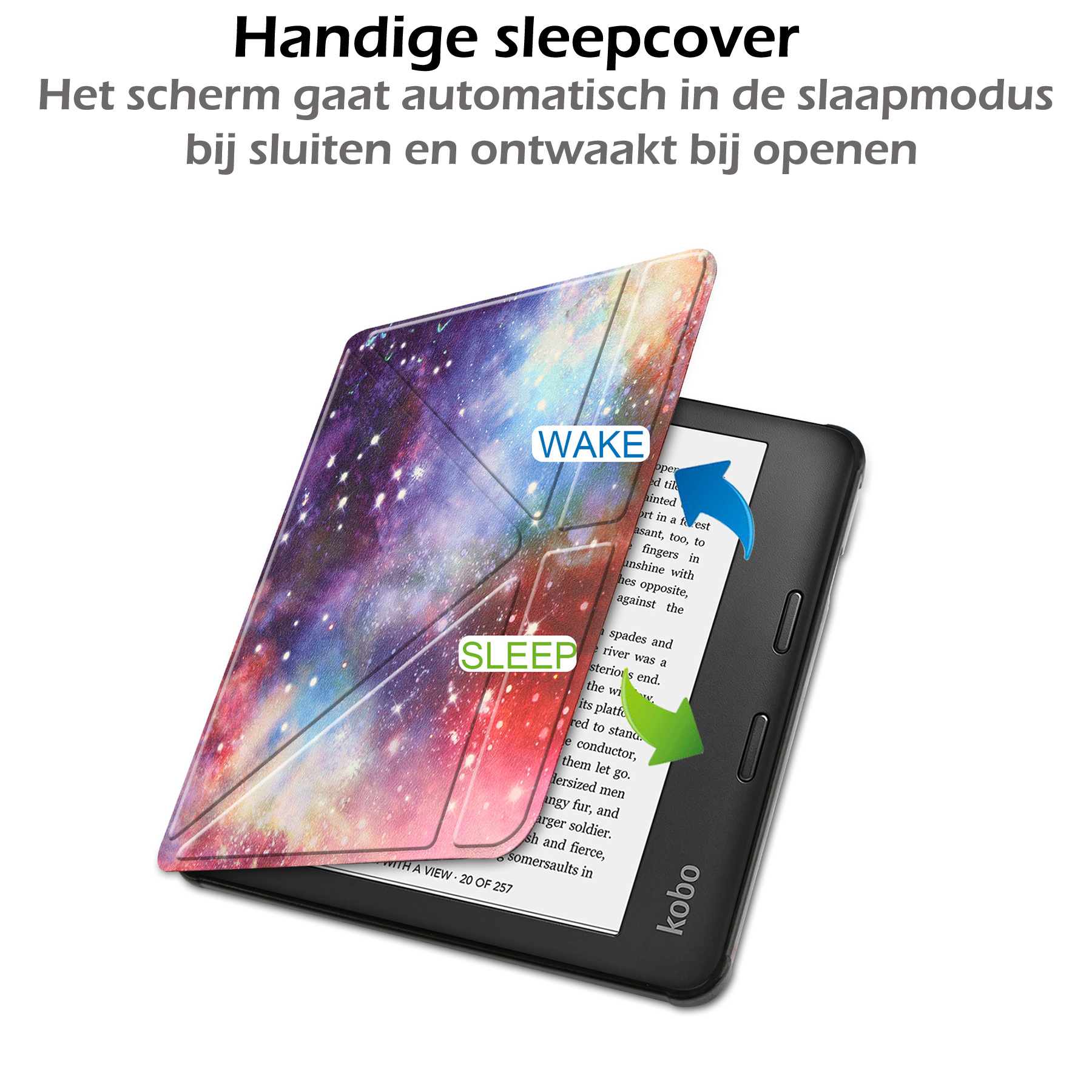 Nomfy Hoesje Geschikt voor Kobo Libra 2 Hoes Book Case - Hoes Geschikt voor Kobo Libra 2 Hoesje Book Cover Met Screenprotector - Galaxy