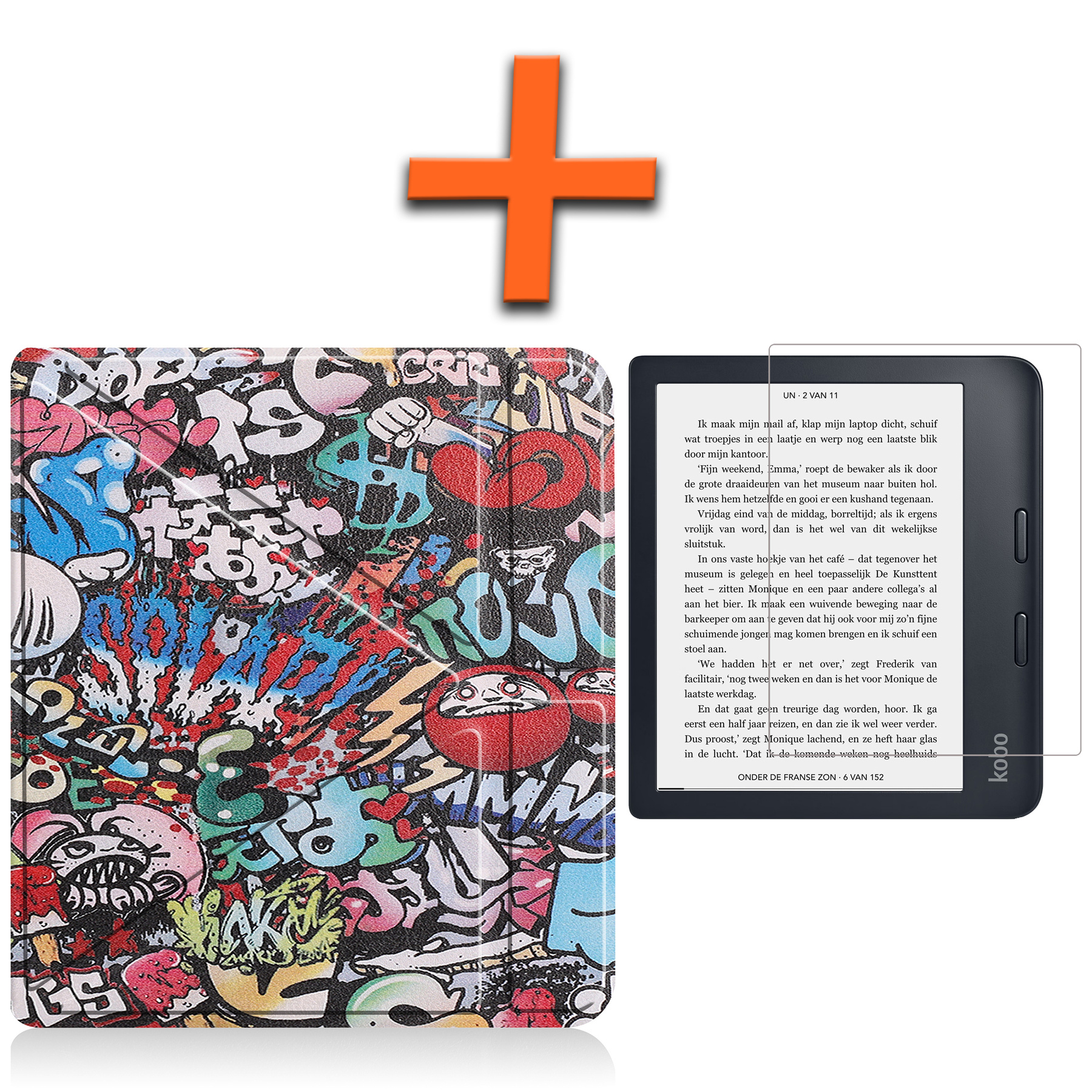 Nomfy Hoesje Geschikt voor Kobo Libra 2 Hoes Book Case - Hoes Geschikt voor Kobo Libra 2 Hoesje Book Cover Met Screenprotector - Graffity