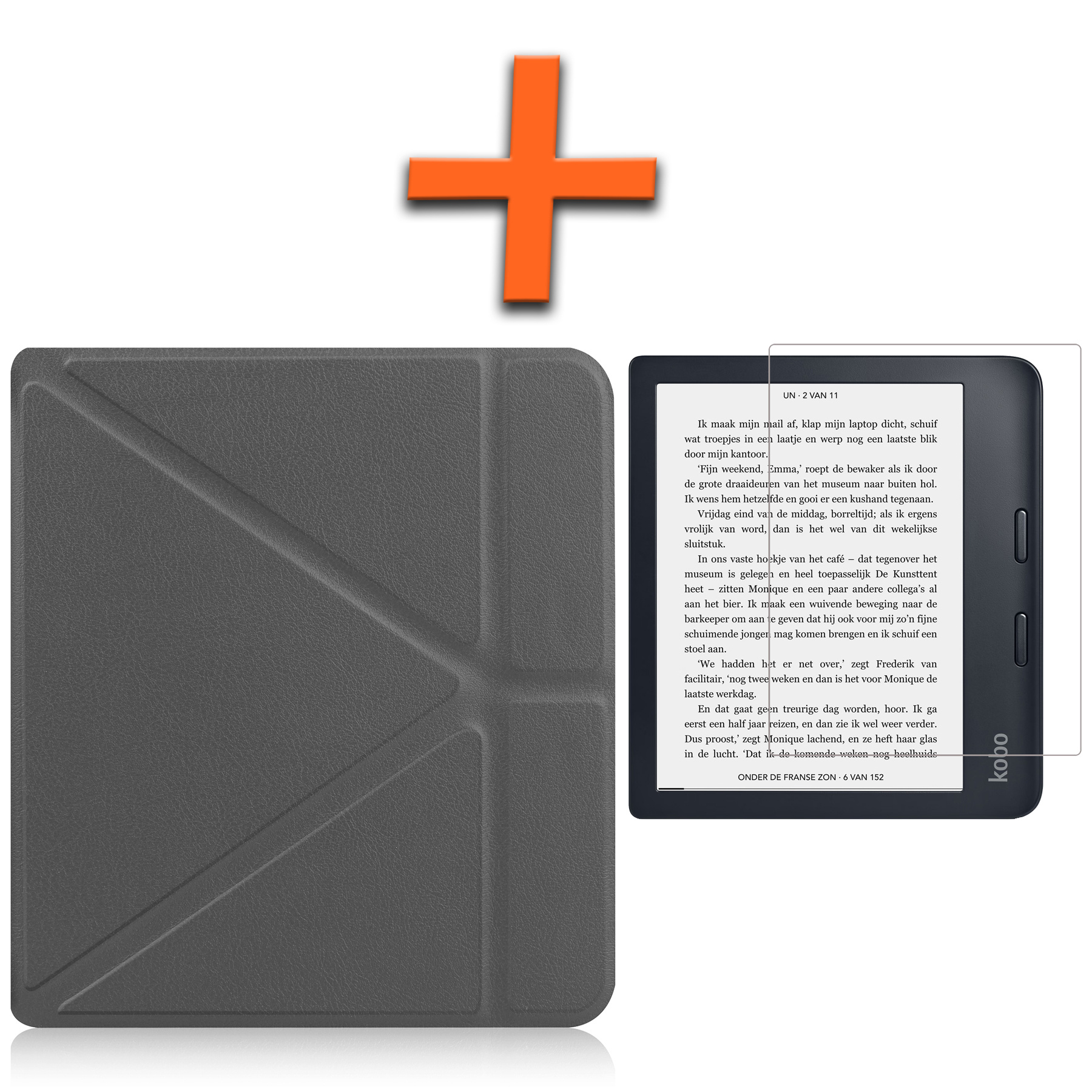 Nomfy Hoesje Geschikt voor Kobo Libra 2 Hoes Book Case - Hoes Geschikt voor Kobo Libra 2 Hoesje Book Cover Met Screenprotector - Grijs