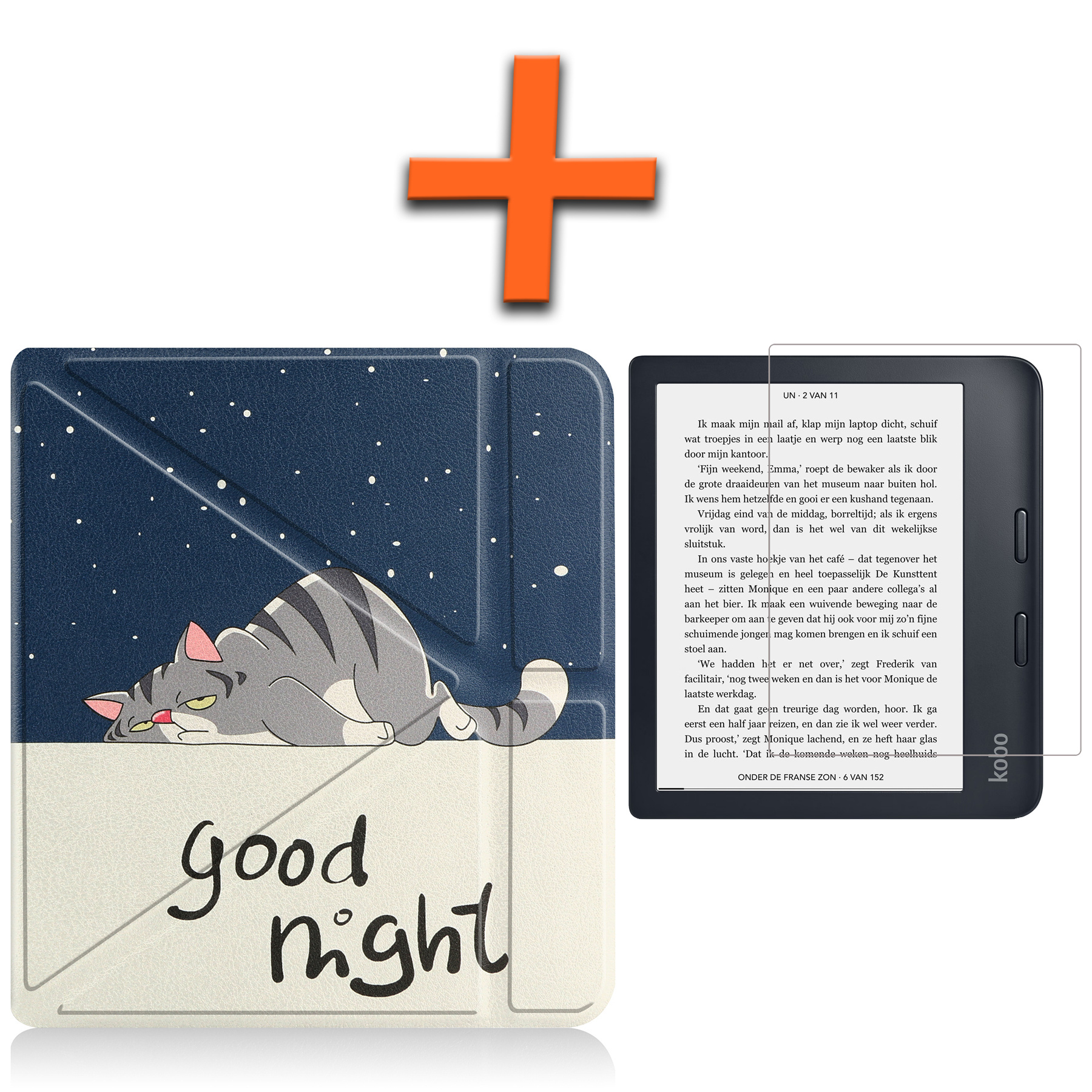 Nomfy Hoesje Geschikt voor Kobo Libra 2 Hoes Book Case - Hoes Geschikt voor Kobo Libra 2 Hoesje Book Cover Met Screenprotector - Kat