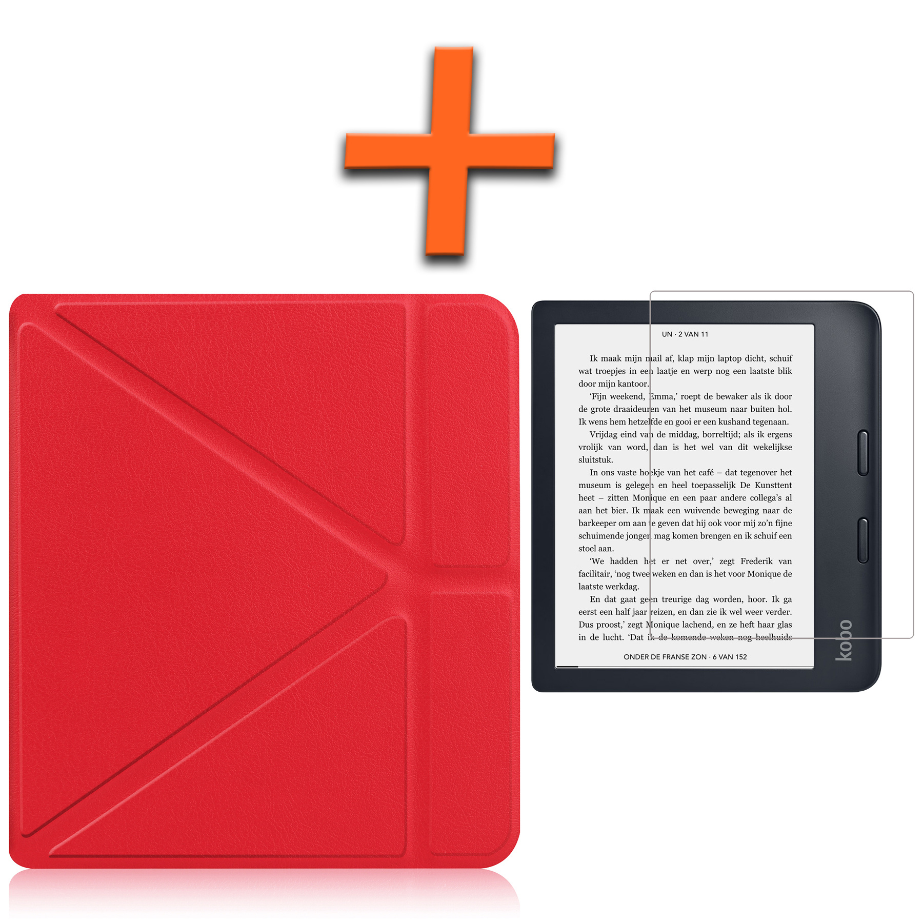 Nomfy Hoesje Geschikt voor Kobo Libra 2 Hoes Book Case - Hoes Geschikt voor Kobo Libra 2 Hoesje Book Cover Met Screenprotector - Rood