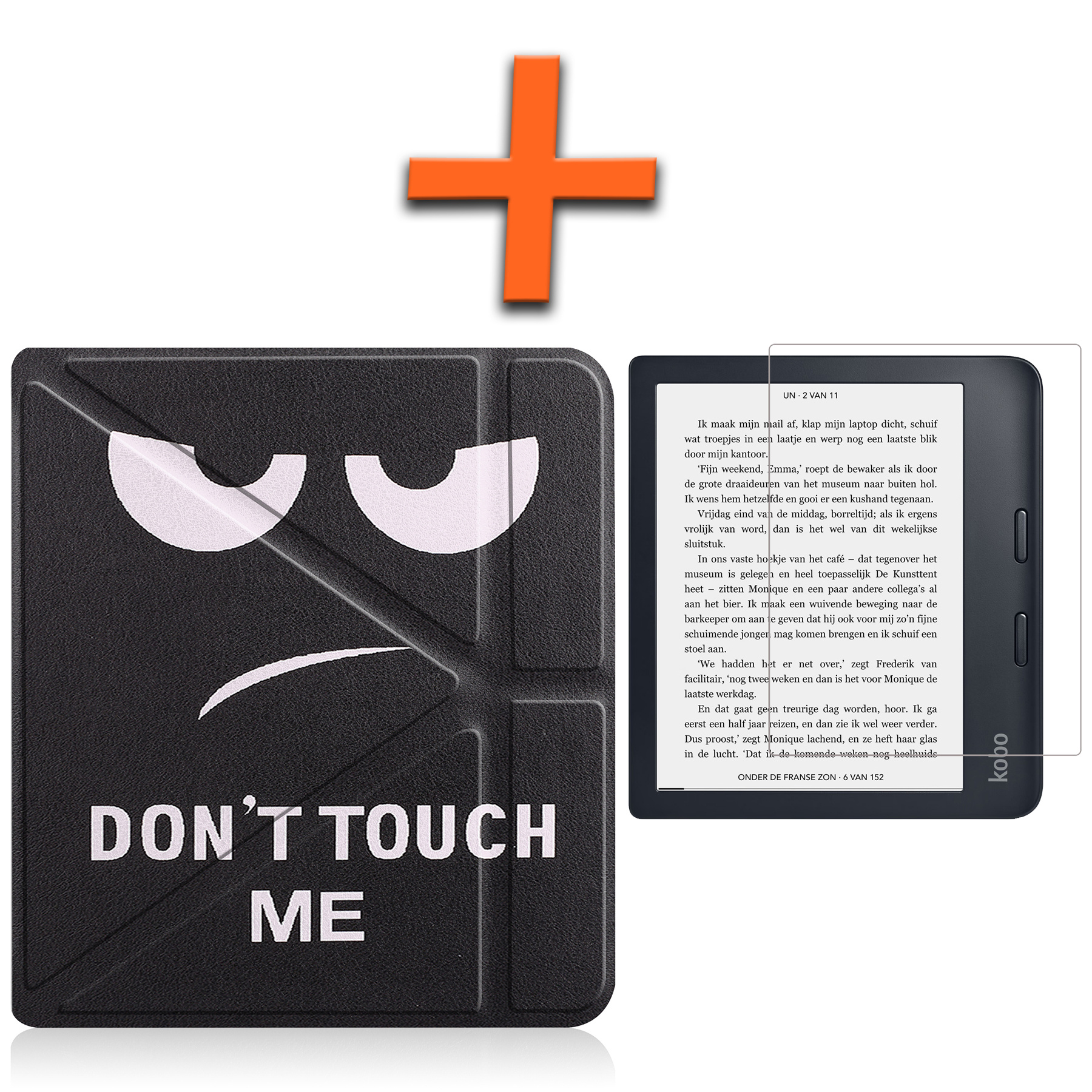 Nomfy Hoesje Geschikt voor Kobo Libra 2 Hoes Book Case - Hoes Geschikt voor Kobo Libra 2 Hoesje Book Cover Met Screenprotector - Don't Touch Me