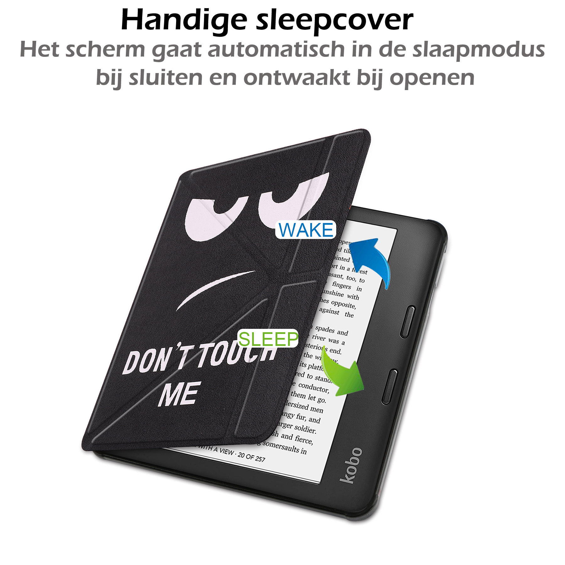 Nomfy Hoesje Geschikt voor Kobo Libra 2 Hoes Book Case - Hoes Geschikt voor Kobo Libra 2 Hoesje Book Cover Met Screenprotector - Don't Touch Me