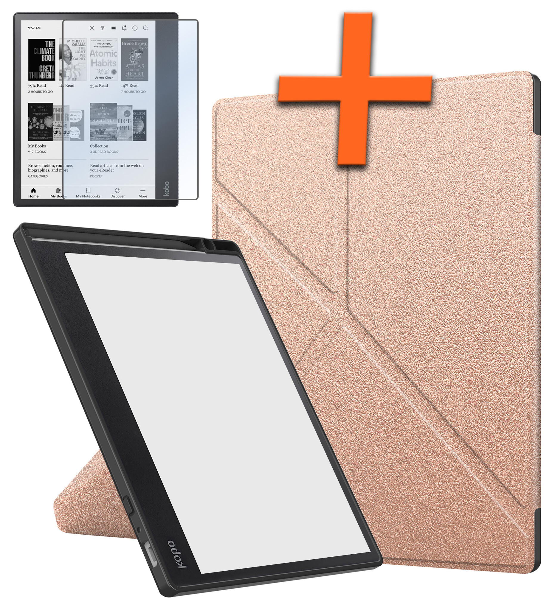Nomfy Hoesje Geschikt voor Kobo Elipsa 2E Hoes Book Case - Hoes Geschikt voor Kobo Elipsa 2E Hoesje Book Cover Met Screenprotector - Rosé Goud