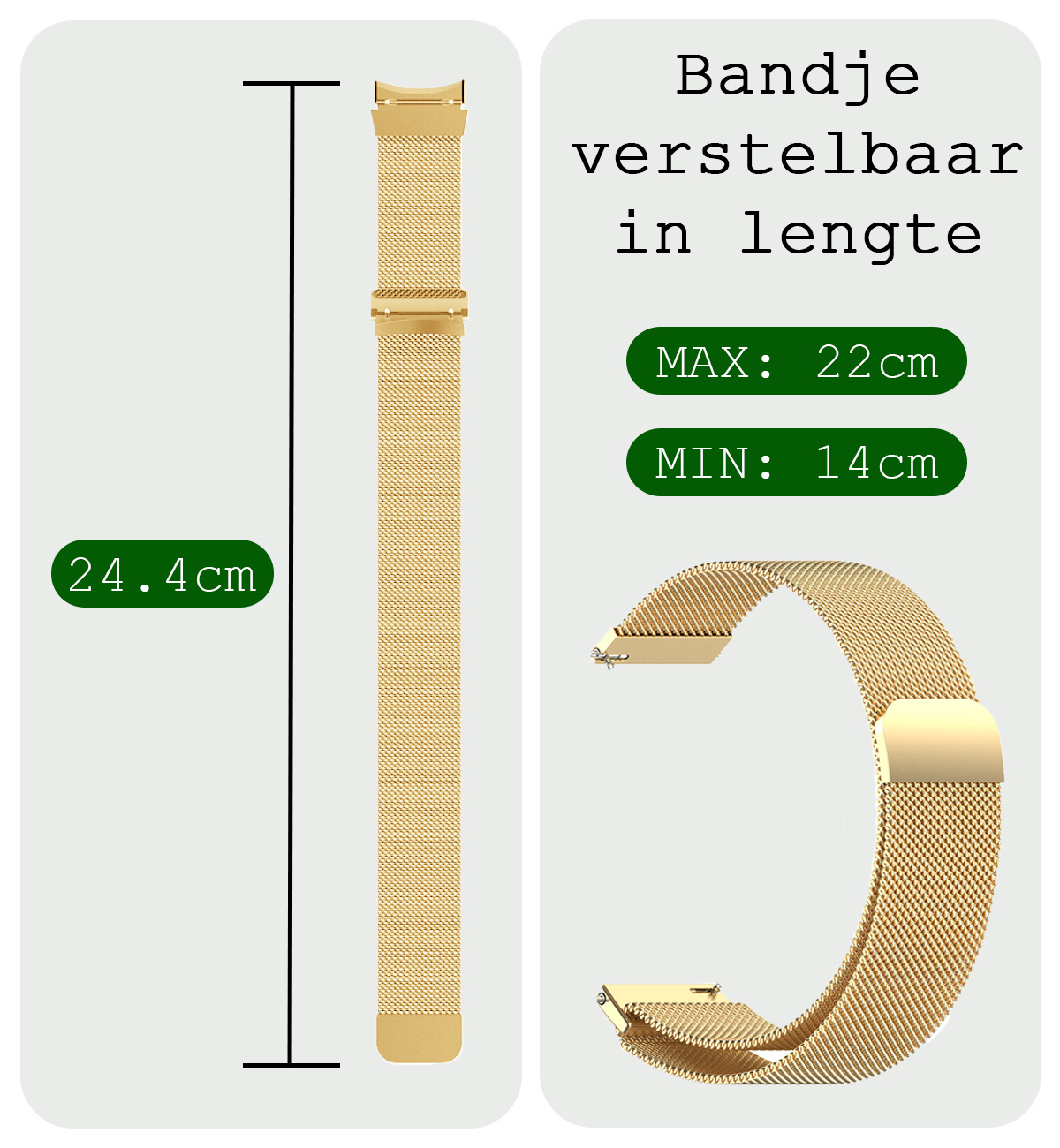 BASEY. Milanees Bandje Geschikt voor Samsung Watch 4 Milanees Bandje - Band Geschikt voor Samsung Galaxy Watch 4 Bandje Met Magneetsluiting Milanees - Goud