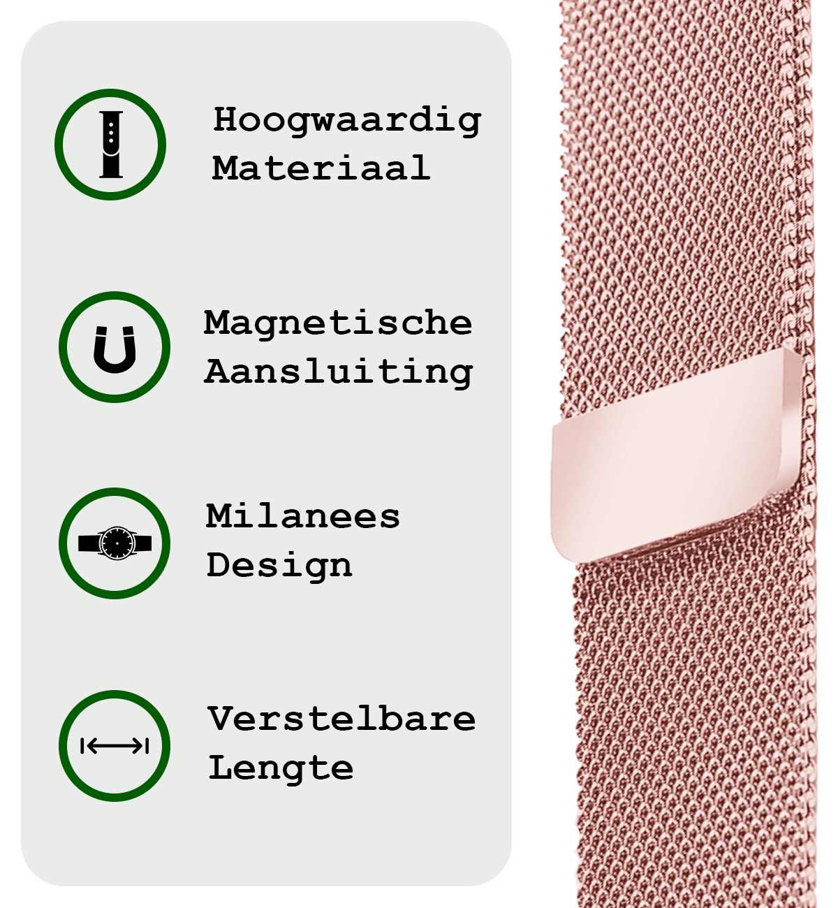 BASEY. Milanees Bandje Geschikt voor Samsung Watch 4 Milanees Bandje - Band Geschikt voor Samsung Galaxy Watch 4 Bandje Met Magneetsluiting Milanees - Rose Goud